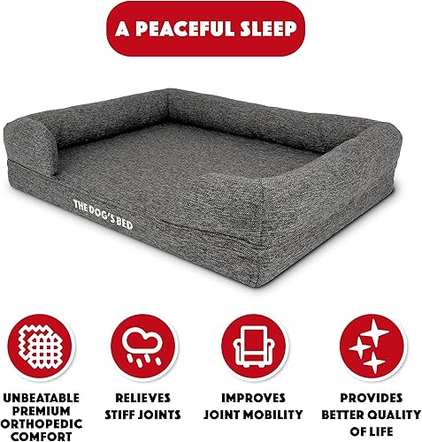 Miniatura 56 de The Dog's Bed, felpa gris XL, espuma viscoelástica sólida, alivio del dolor: artritis, displasia de cadera y codo, poscirugía, cojera, apoyo, negro,