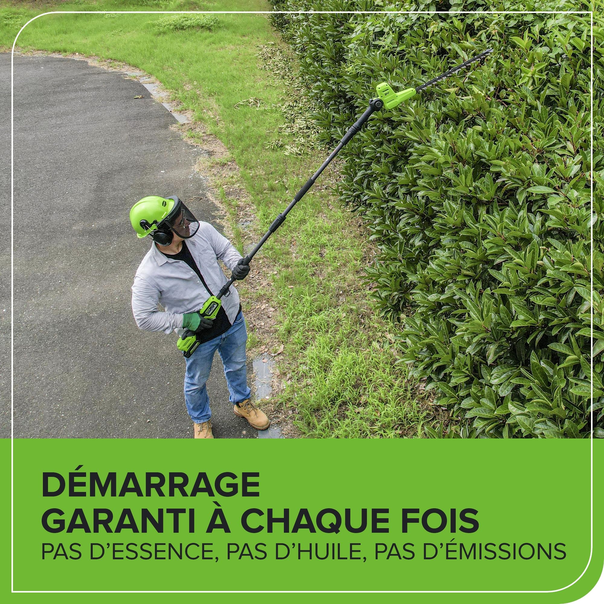 Greenworks 24V Cortasetos Pértiga a Batería con Eje Divisible, Cuchillas Doble Acción 51 cm, Cortes 28 mm, Pivote Cabezal de 112.5°, 3200 SPM SIN Batería ni Cargador PH24B01-01