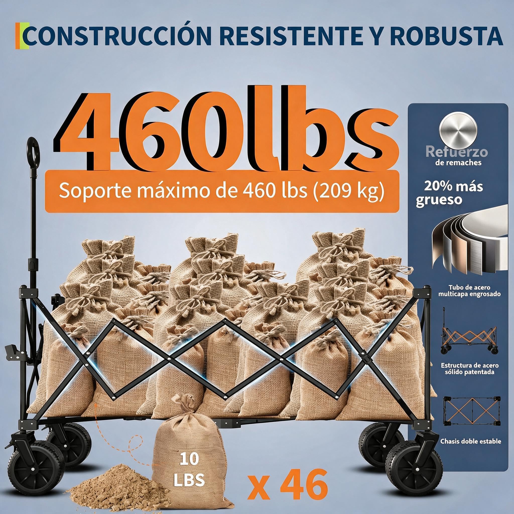Carro de Playa Plegable 350L 208kg,Carrito Todoterreno Ruedas Grandes,Rojo