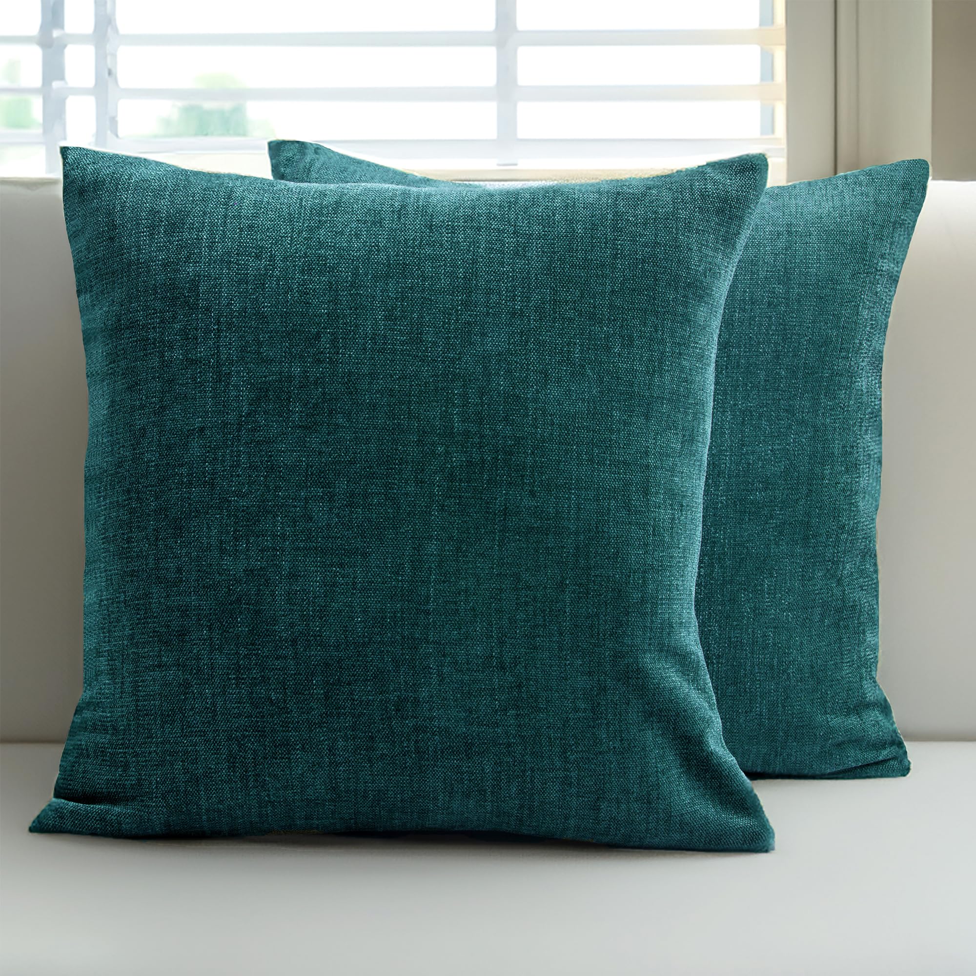 Encasa Fundas de Cojín de Chenilla Juego de 2 | Azul Blue - (24"x24") (60x60 cm) | Fundas Decorativas de Cojín Cuadrado para Sofá, Decoración del Hogar, Sofá
