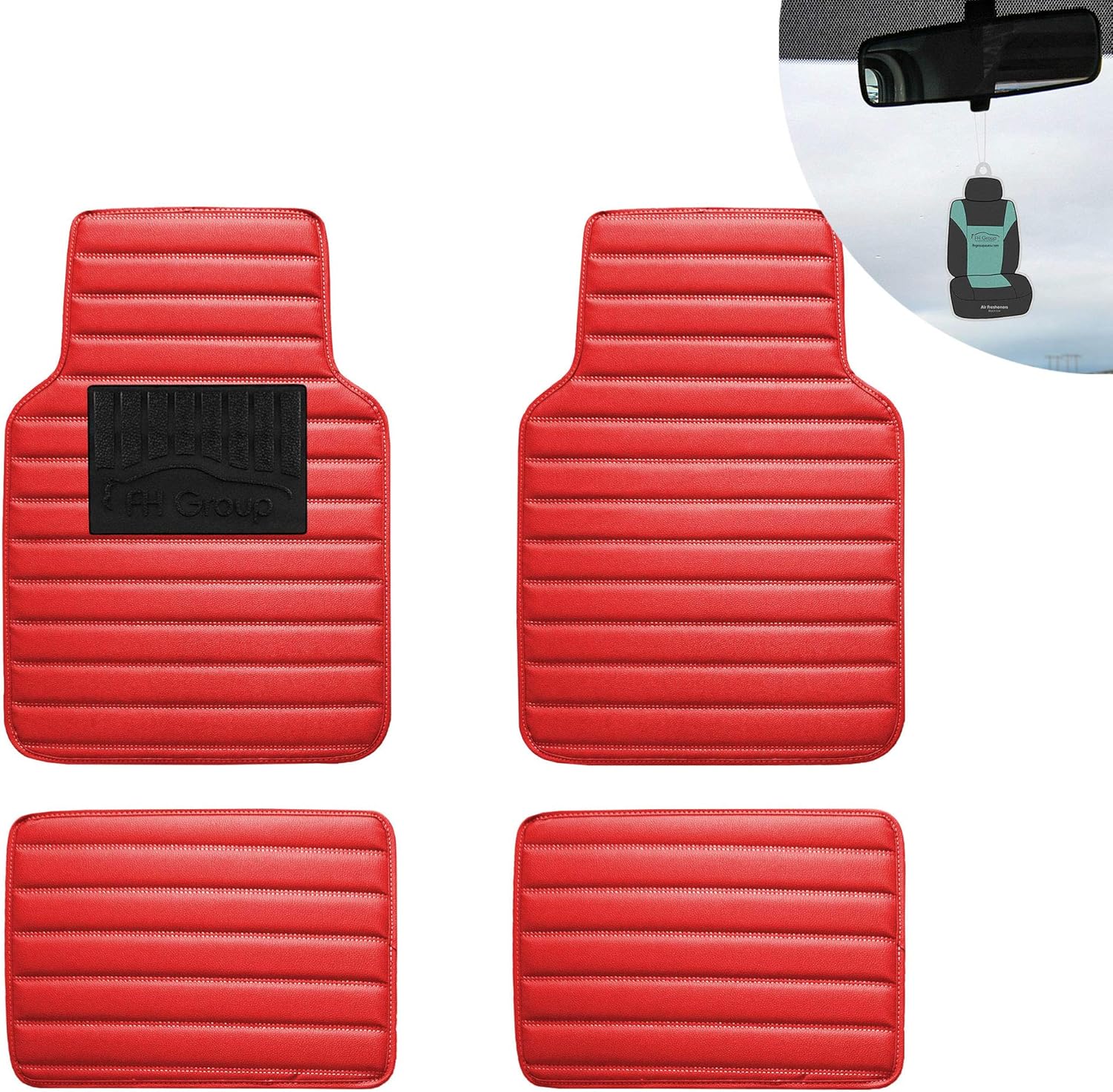 FH Group Automotive Floor Mats Full Set Red PU Leather