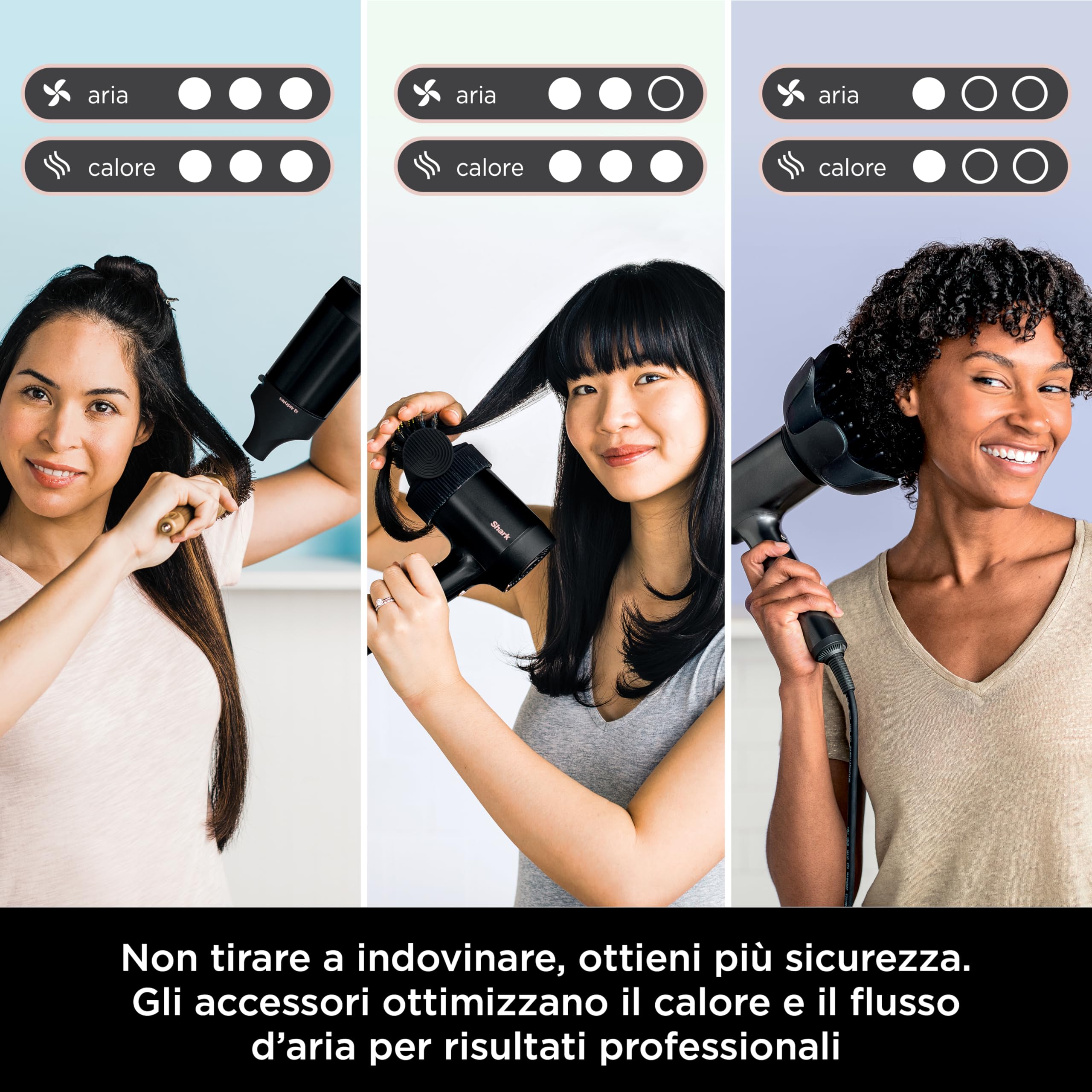 Shark STYLE iQ Asciugacapelli e Styler per Capelli a Ioni 3 in 1, con Spazzola, Diffusore per Ricci e Concentratore, Asciugatura Veloce, Senza Danni, Impostazioni Automatiche, Nero/Oro Rosa, HD120EU