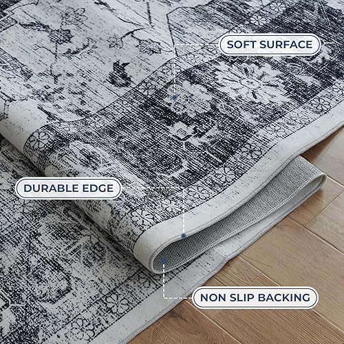 Miniatura 6 de Syalife Alfombra lavable de 3 x 5, ultra suave, antideslizante, de pelo bajo, resistente a las manchas, alfombra bohemia para sala de estar,