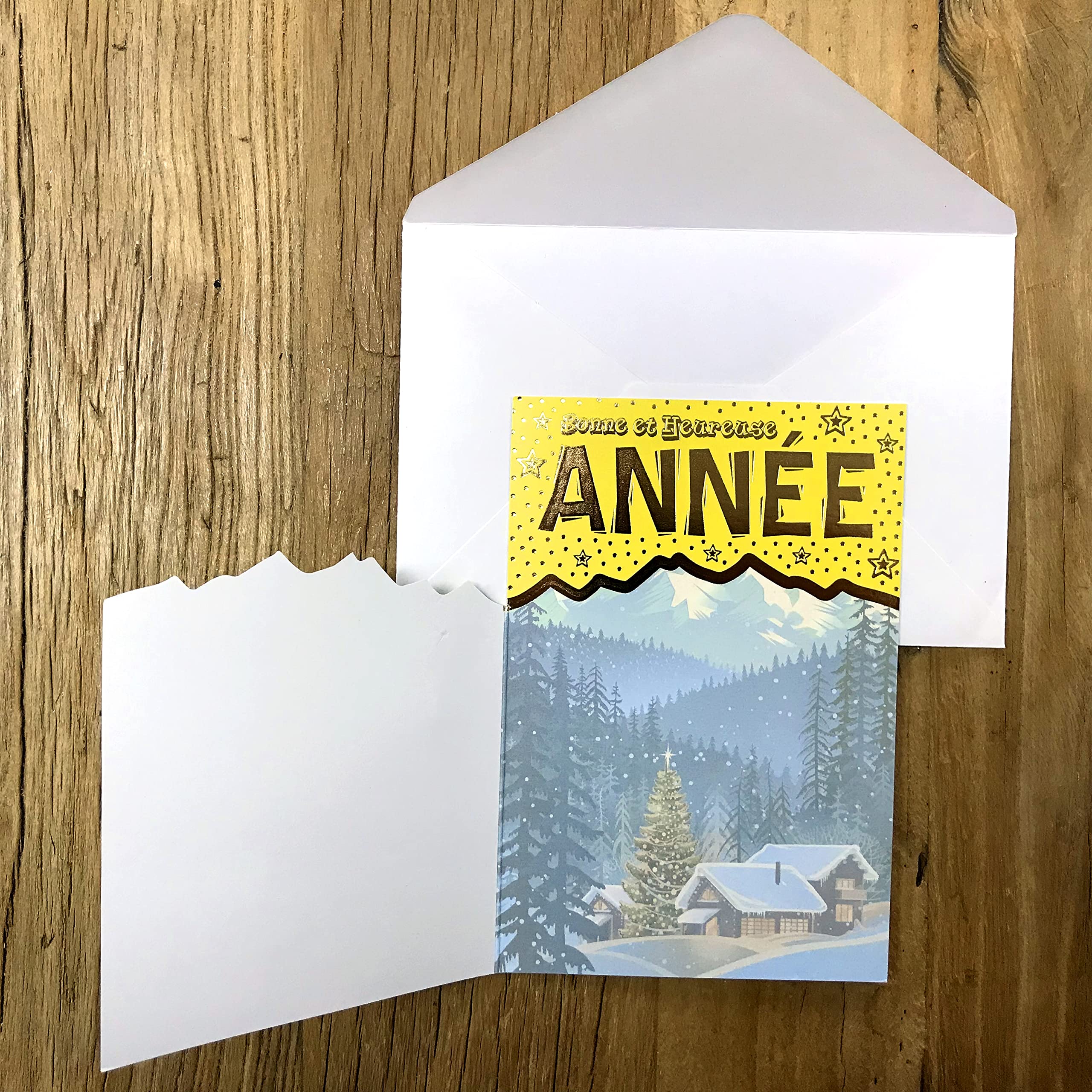 LOT10-61-4071-B BA Set of 10 Cards + 10 Envelopes - Golden Happy New Year Mountain Cut Out Star Collage, multi-coloured - Image 3