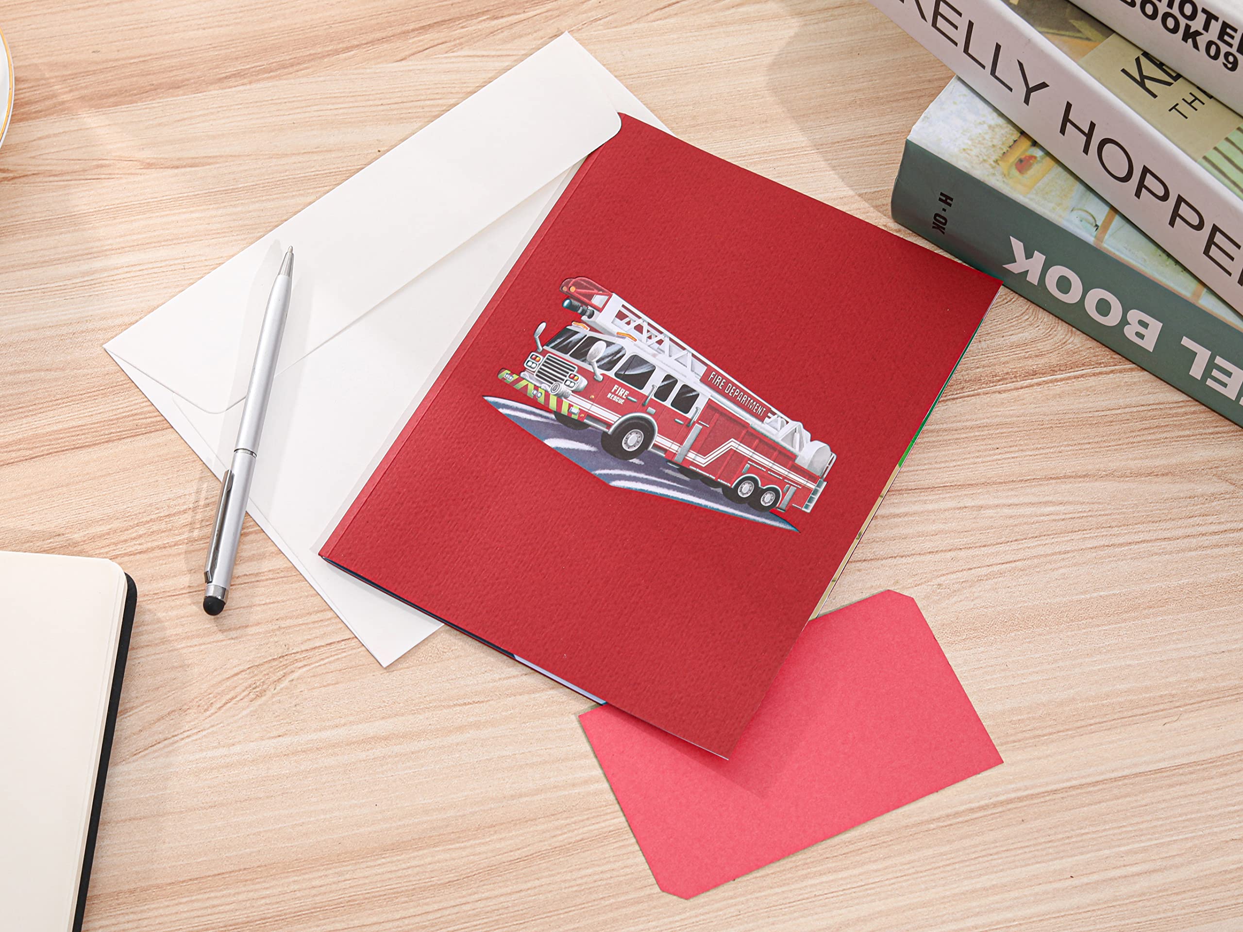 Carte Pop-up 3D Camion De Pompiers - Carte D'anniversaire Pour Enfants, Hommes, Neuf