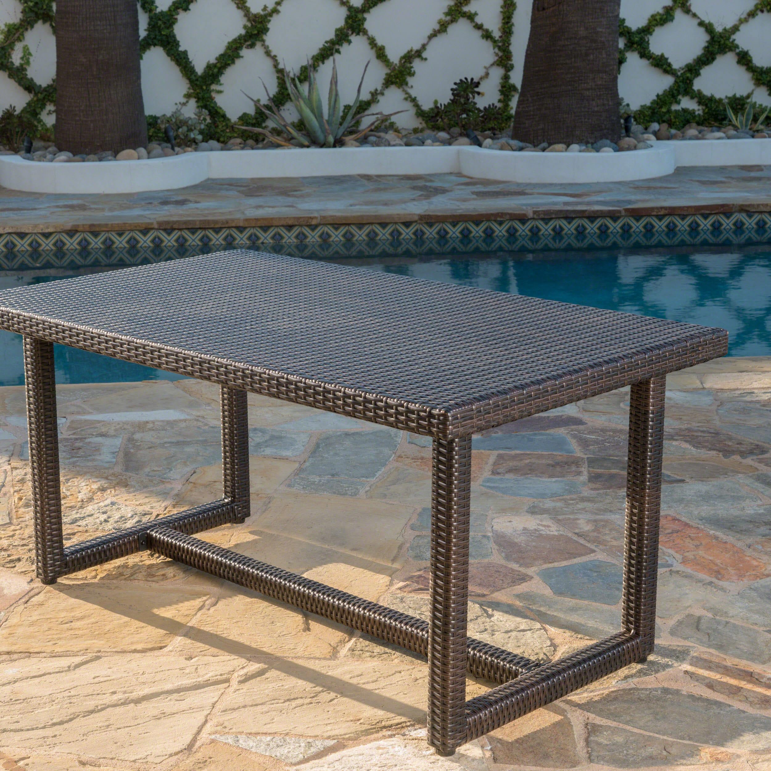DEVOKO 1 Piece Dark Brown Wicker Rectangle Dining Coffee Table with Hand Woven Rattan for Garden, Balcony, Porch, Deck-image-45