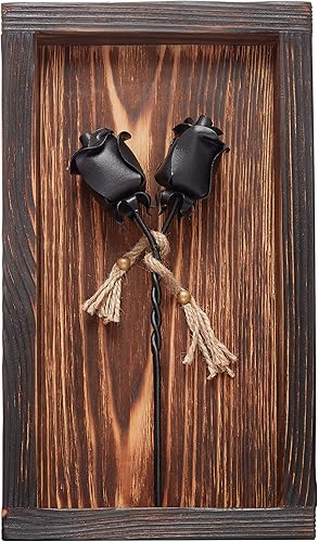 Miniatura 1 de Juego de 2 rosas de hierro forjado retorcidas juntas para siempre colocadas en un marco de madera montable 3D único