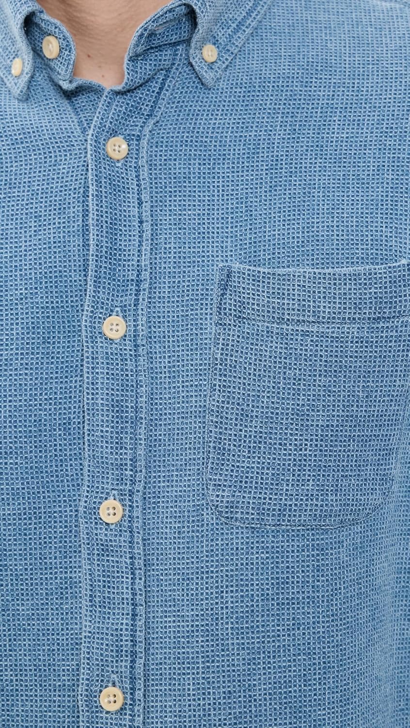 Taylor Stitch Men's The Jack Cotton Waffle Shirt, Washed Indigo, 17" Neck - Image 6