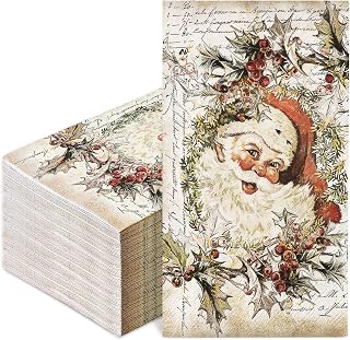 80Pcs Christmas Guest Napkins Vintage Santa Claus Disposable Paper Napkins Retro Dinner Hand Napkin for Winter Kitchen Bathroom