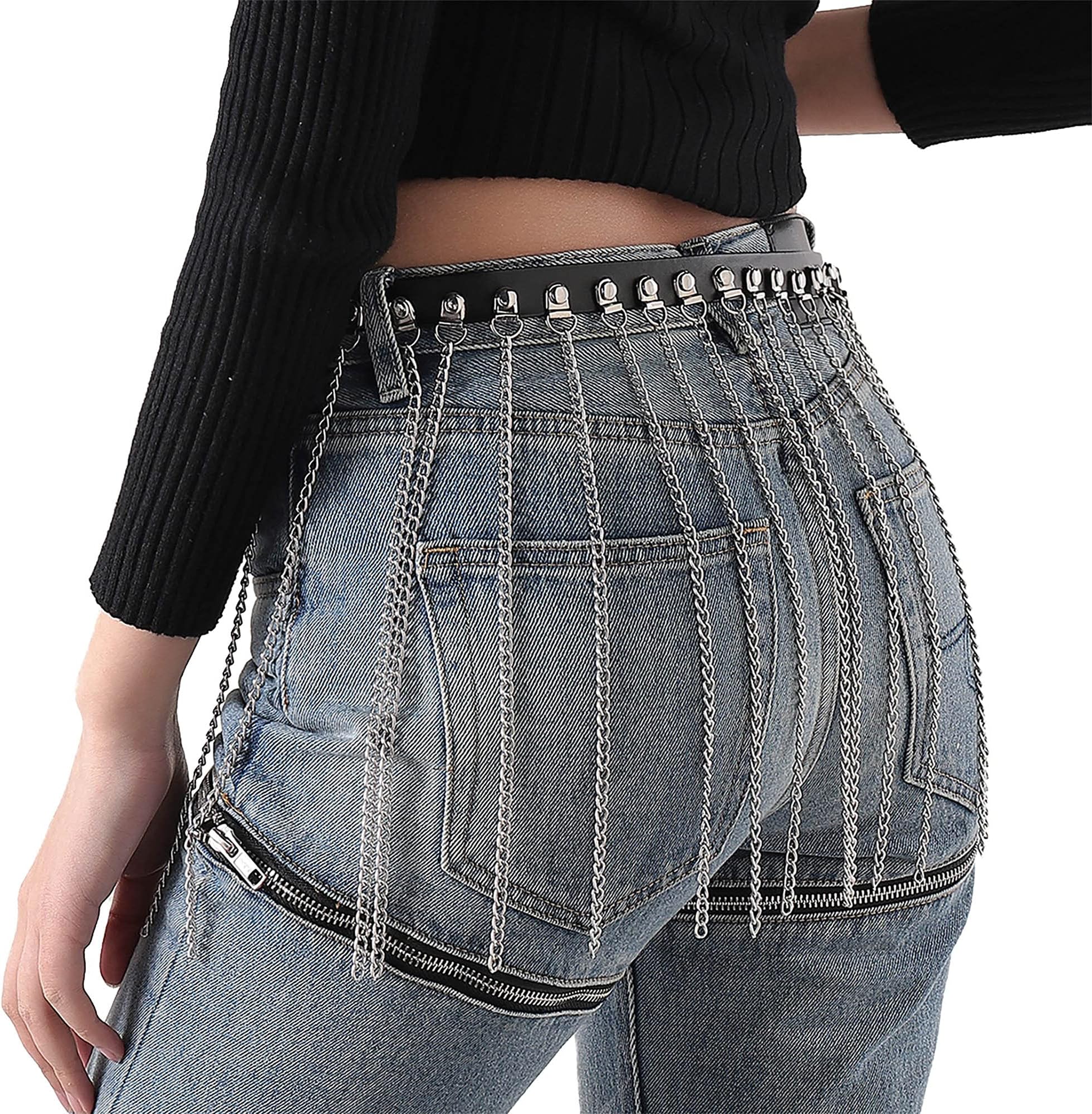 AylissAyliss Women Punk Waist Chain Belt Metal Tassel Pu Leather Vintage Rocker Fashion Dress Belt for Jean Pants Skirt Costume