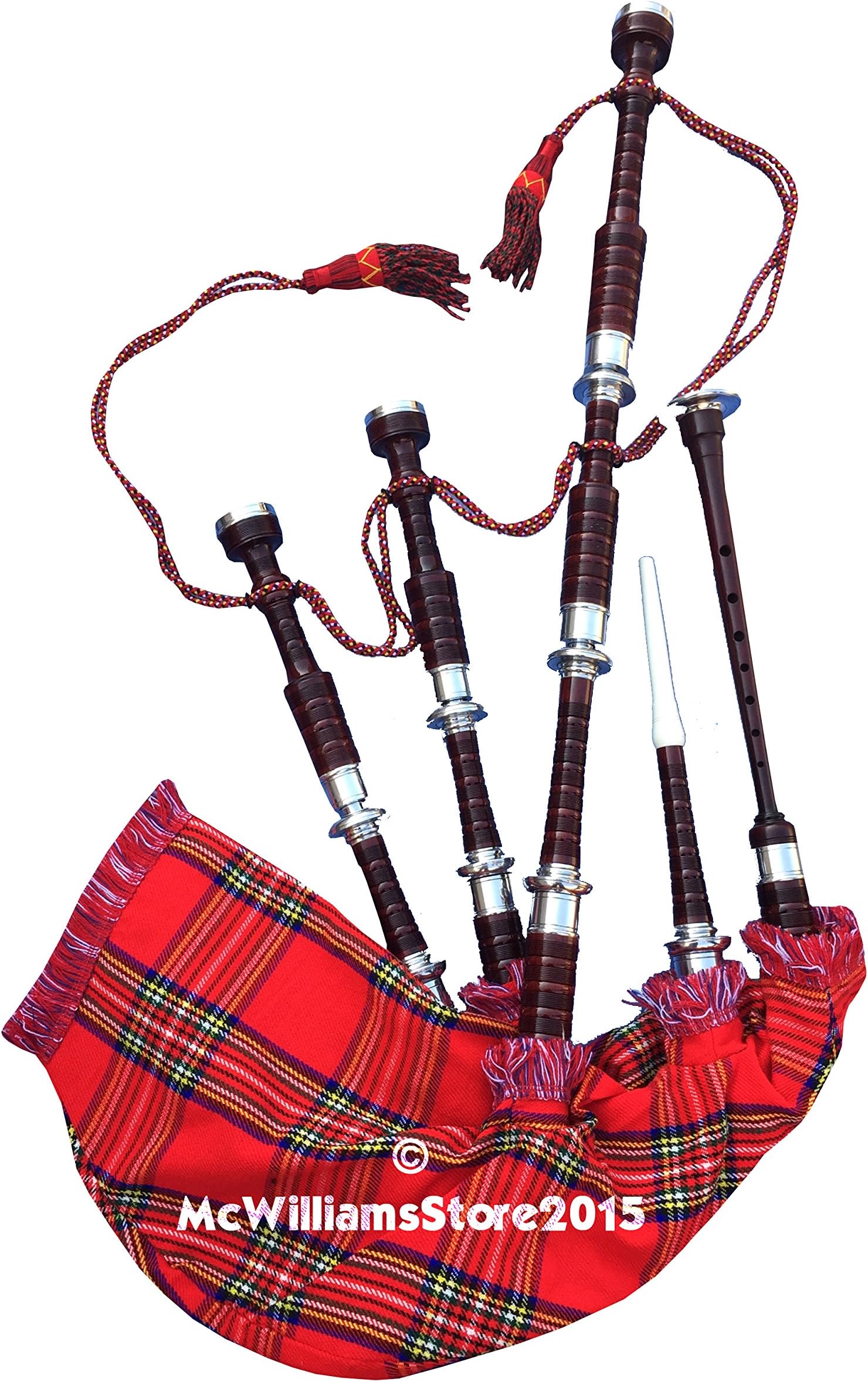 McWilliams PROFESSIONAL SCOTTISH HIGHLAND BAGPIPE NATURAL FNS MOUNTS RS TARTAN AND HARD CASE