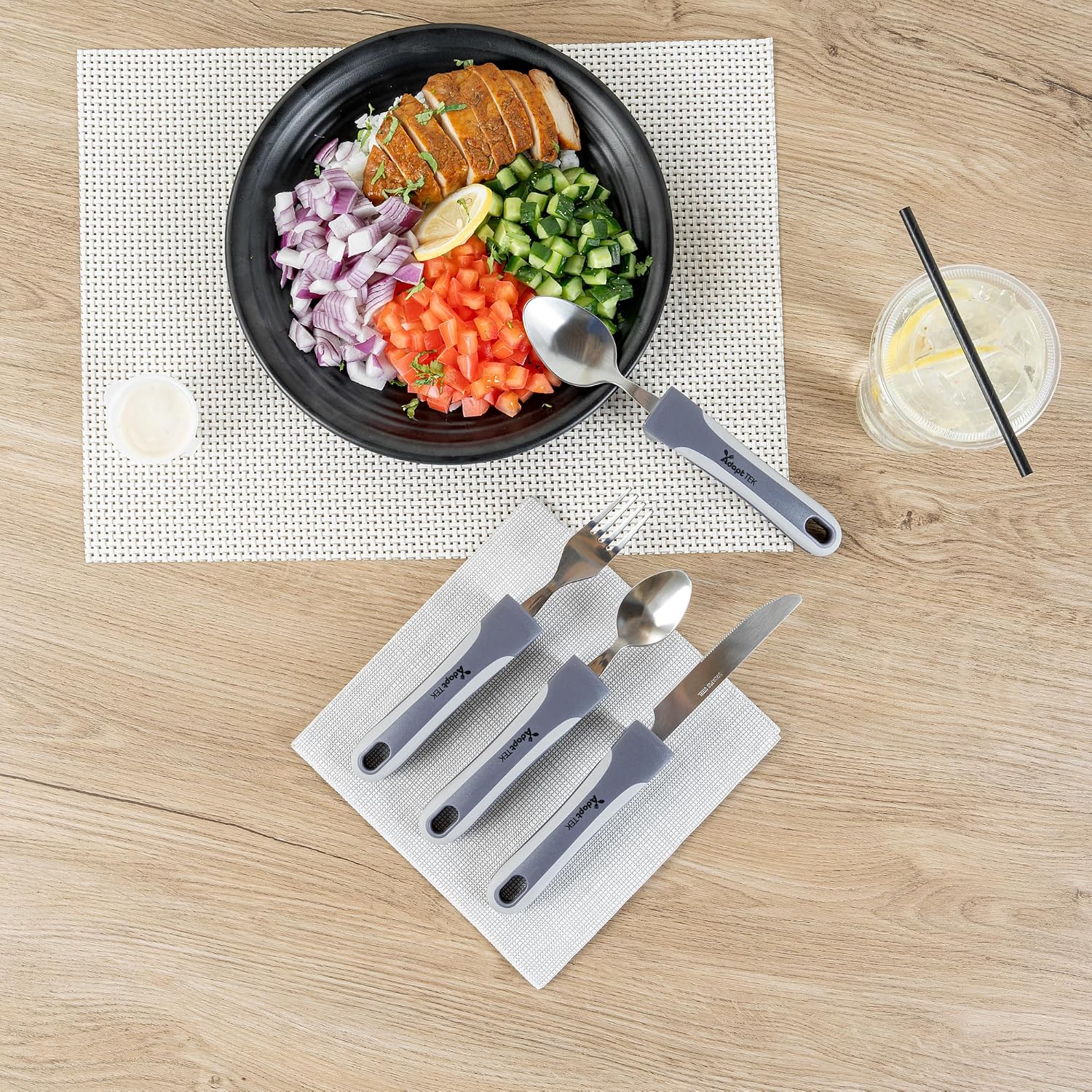 Restaurantware Adaptive Utensils - 1 count Stainless Steel, 9.84 x 5.12 x 1.57 Inches, Ergonomic Eating Aids, Non-Slip Utensil Set for Arthritis, Secure Grip Design, Gray