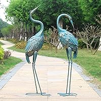 Oritty 35-40 Inch Metal Standing Garden Crane Statues Set of 2 - Lifelike Weatherproof Heron Sculptures for Yard, Patio, Pond, Lawn Decor