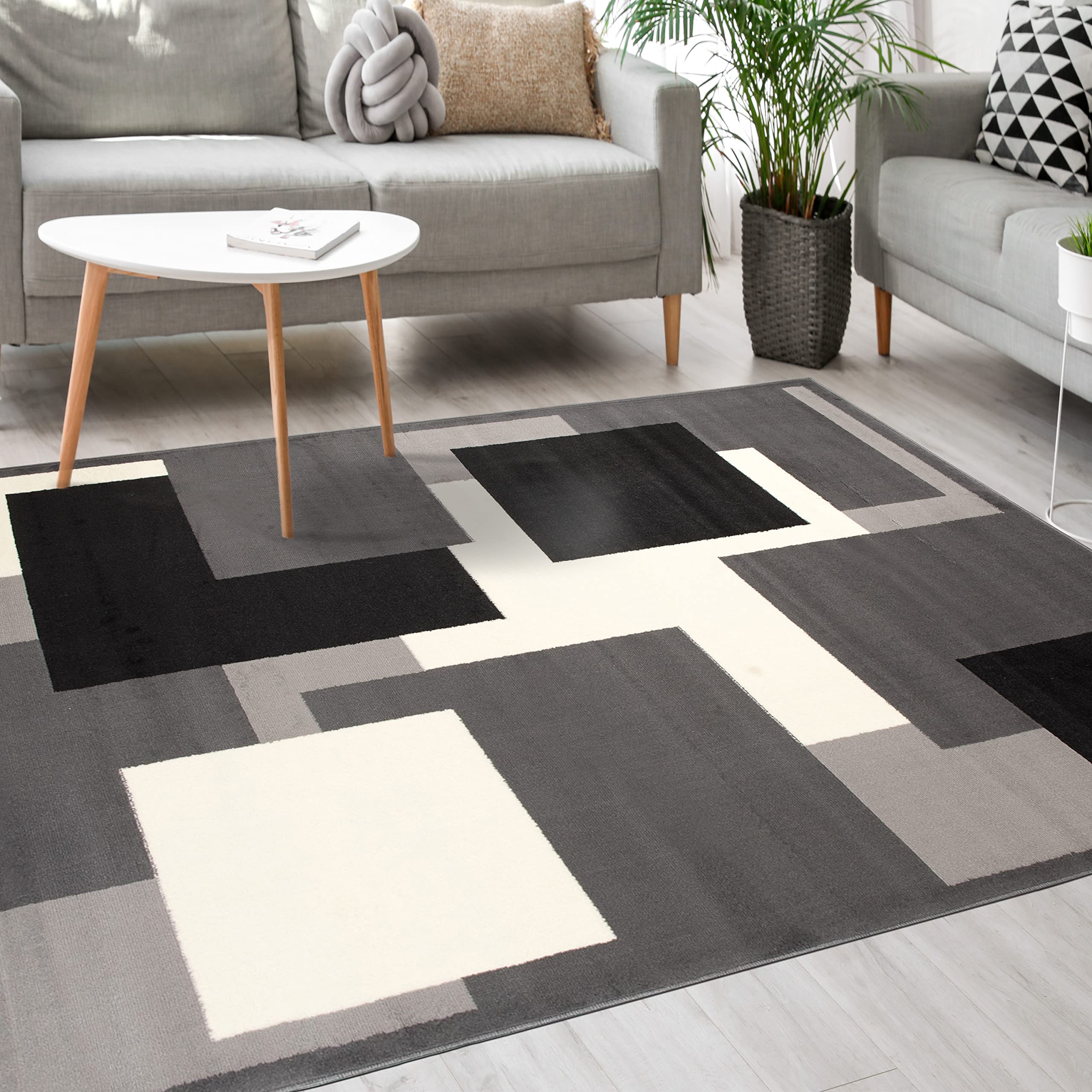 Mazovia Grand Tapis Salon 200x300cm Anthracite Gris Géométrique Rétro 90 | Tapis pour Chambre Bureau Salle à Manger Doux Chauffage au Sol Facile D'entretien Résistant aux Détergents Poils Courts