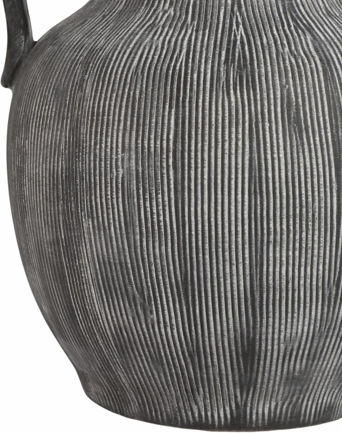Textured Handled Jug Vase for Living Room Decor - Modern Home Display Accent with Ribbed Surface in Any Room - Sculptural Flower Vase for Bedroom, House, Office, and Table Styling - 10", Black