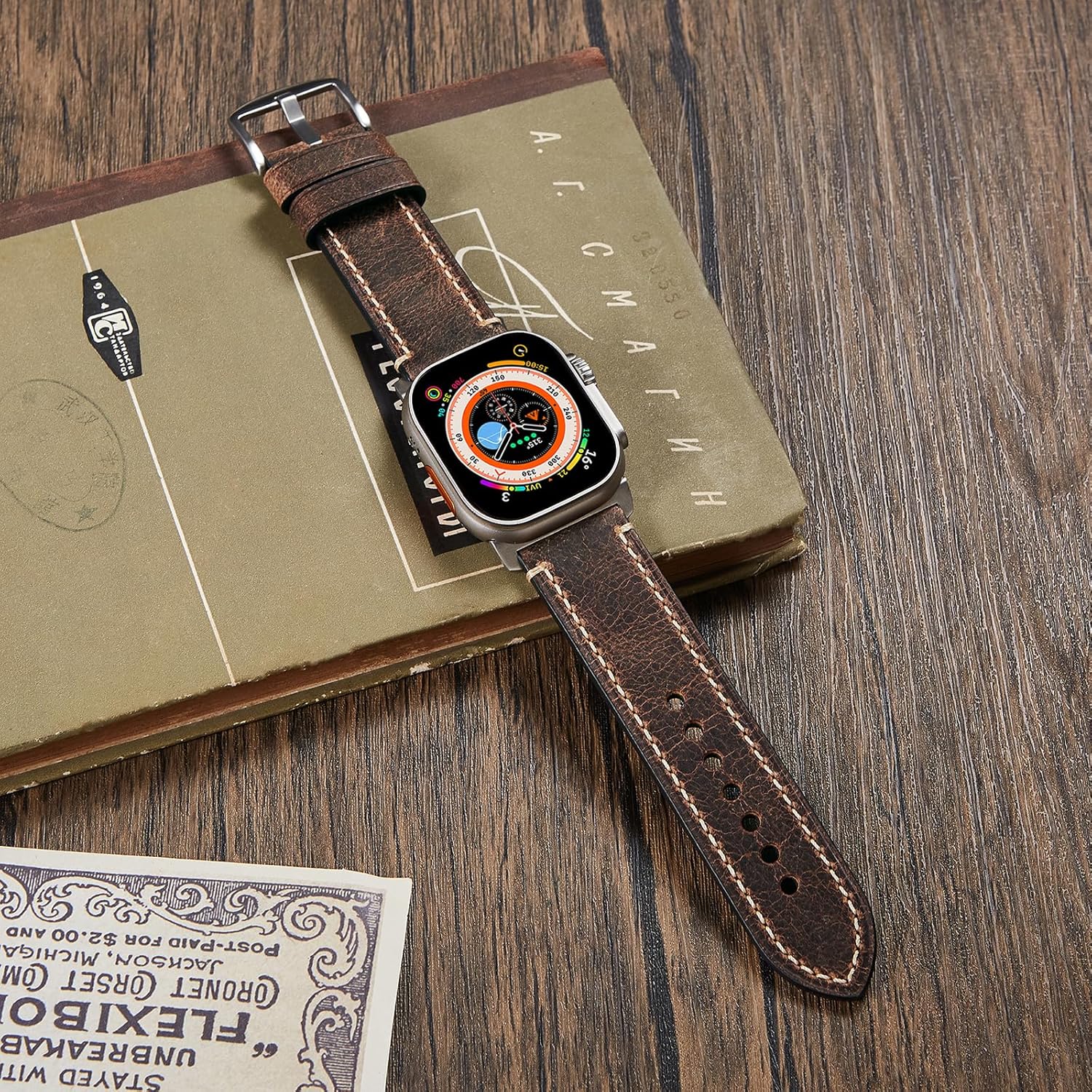 Gitalian Leather Band Compatible with Apple Watch Ultra 3/2/1 Band 49mm 46mm 45mm 44mm 42mm for Men, chubby cable Genuine Leather robust and Wide Strap for iWatch, Series10 9 8 7 6 Coffee - Image 3