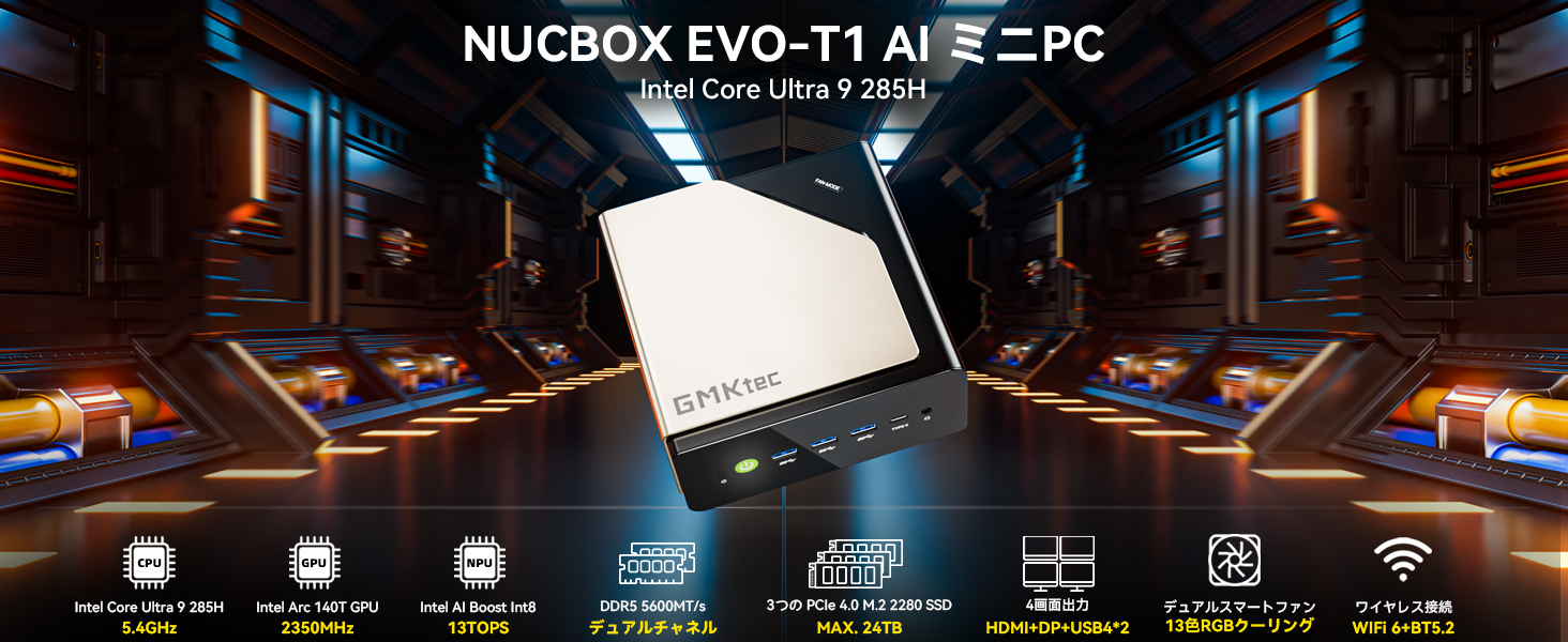 Amazon.co.jp: GMKtec EVO-T1 Intel Core Ultra 9 285H搭載【2025最新 