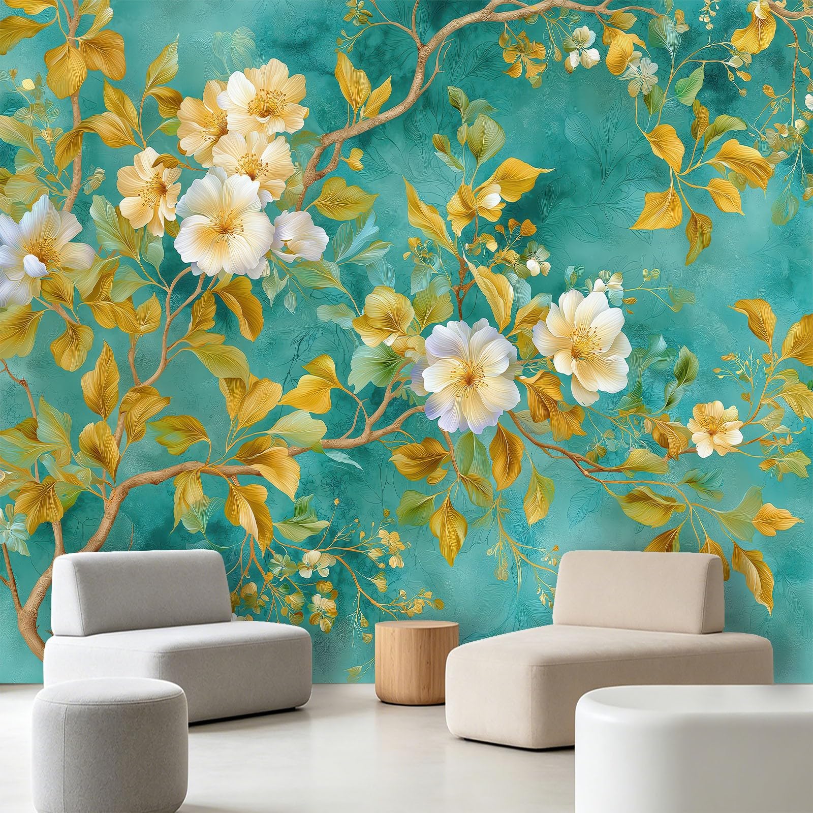 WTD - Papel pintado fotográfico (300 x 210 cm), diseño de acuarela, color verde