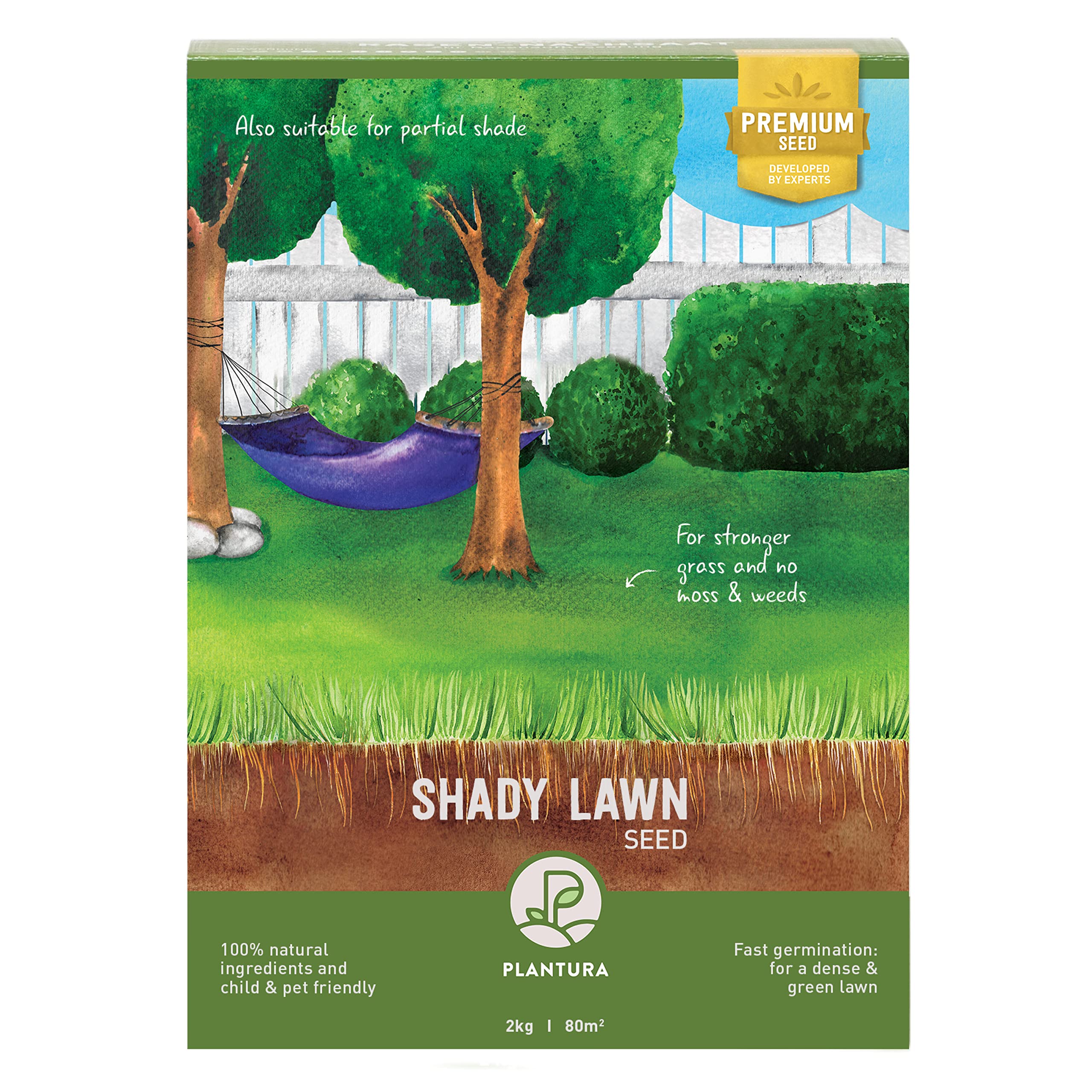 Plantura Shady Lawn Seed, Fast-Germinating Premium Lawn Seed, 80m², 2kg