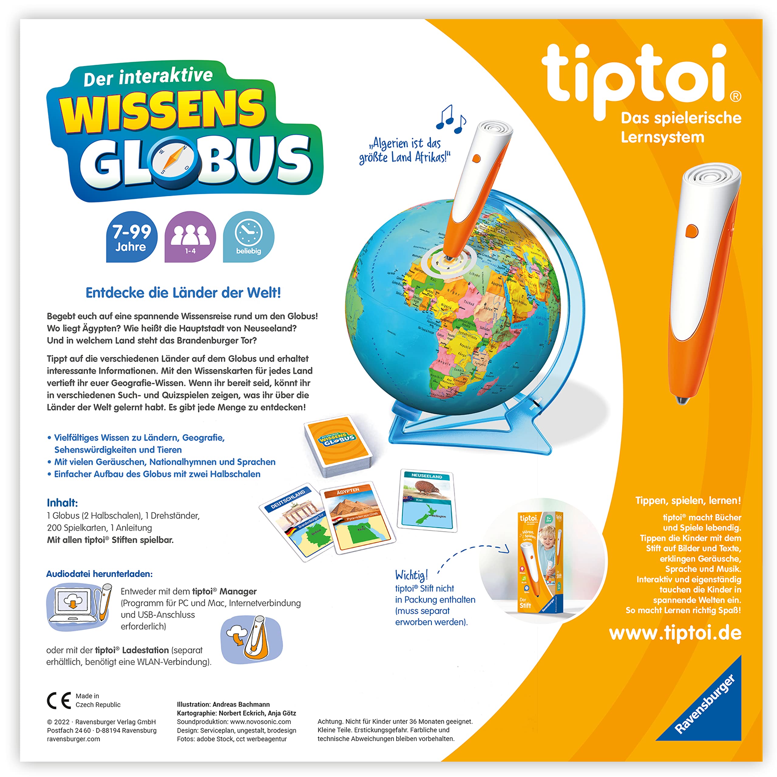 Ravensburger tiptoi Spiel 00107 - Der interaktive Wissens-Globus - Lern-Globus für Kinder ab 7 Jahren