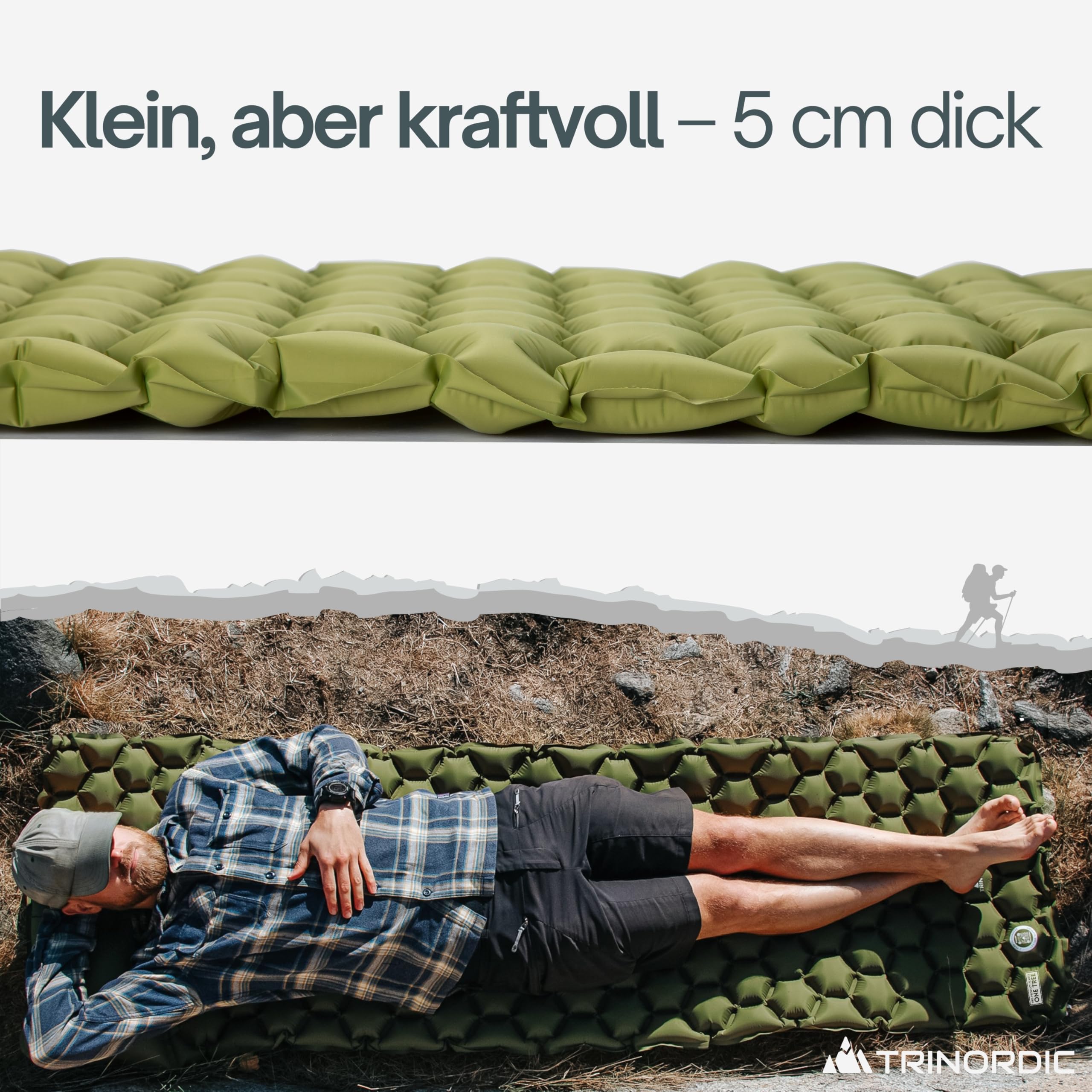 TRINORDIC 550g Ultraleichte Aufblasbare Isomatte – Kleines Packmaß, Ideal für Wandern & Bikepacking