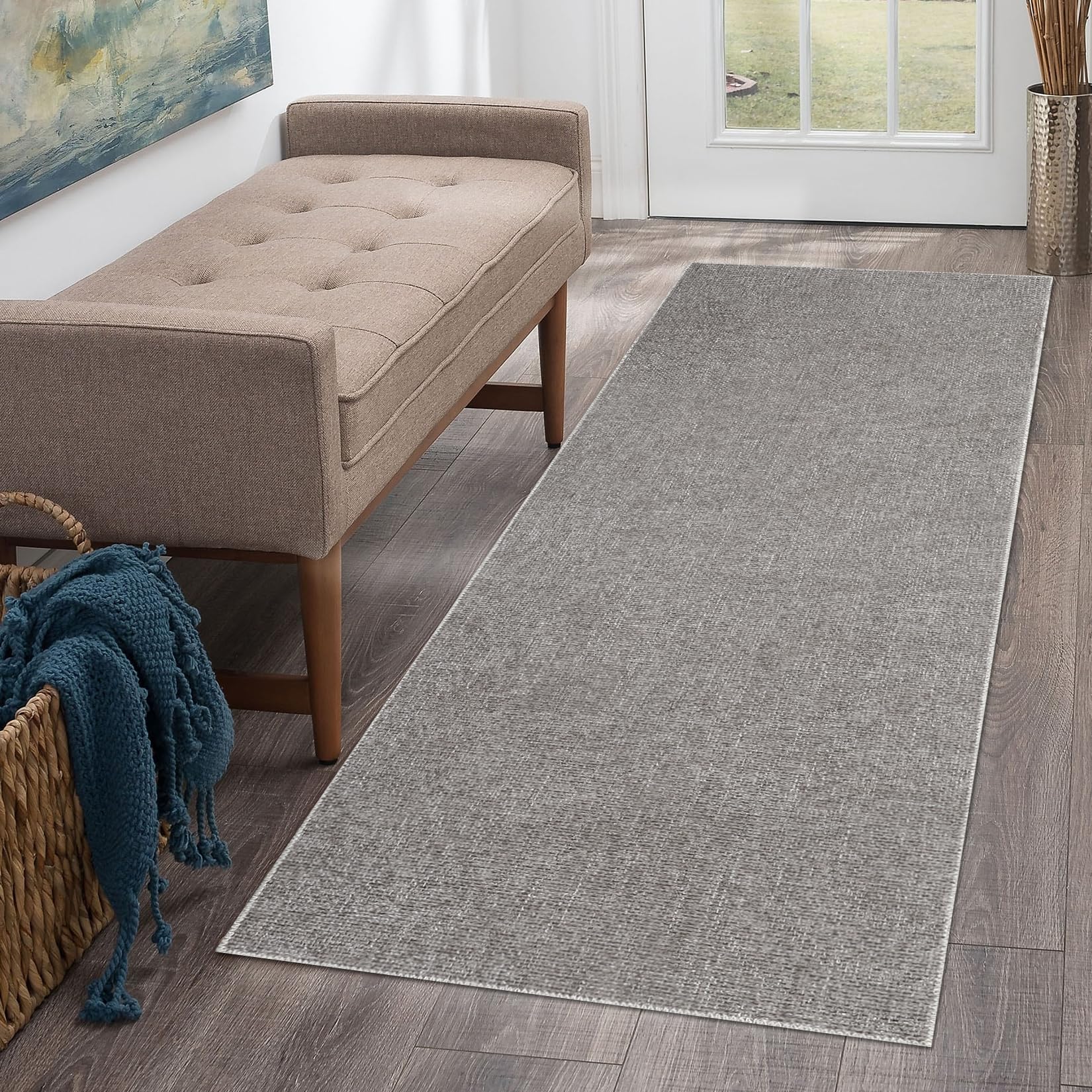 ROYHOME Hallway Runner Rug Modern Solid Textured Runner Rug Entryway Rug, Washable Stain Resistant Non-Slip Contemporary Bedroom Rug Runner Entrance Carpet for Laundry Kitchen, Taupe, 2' x 6'