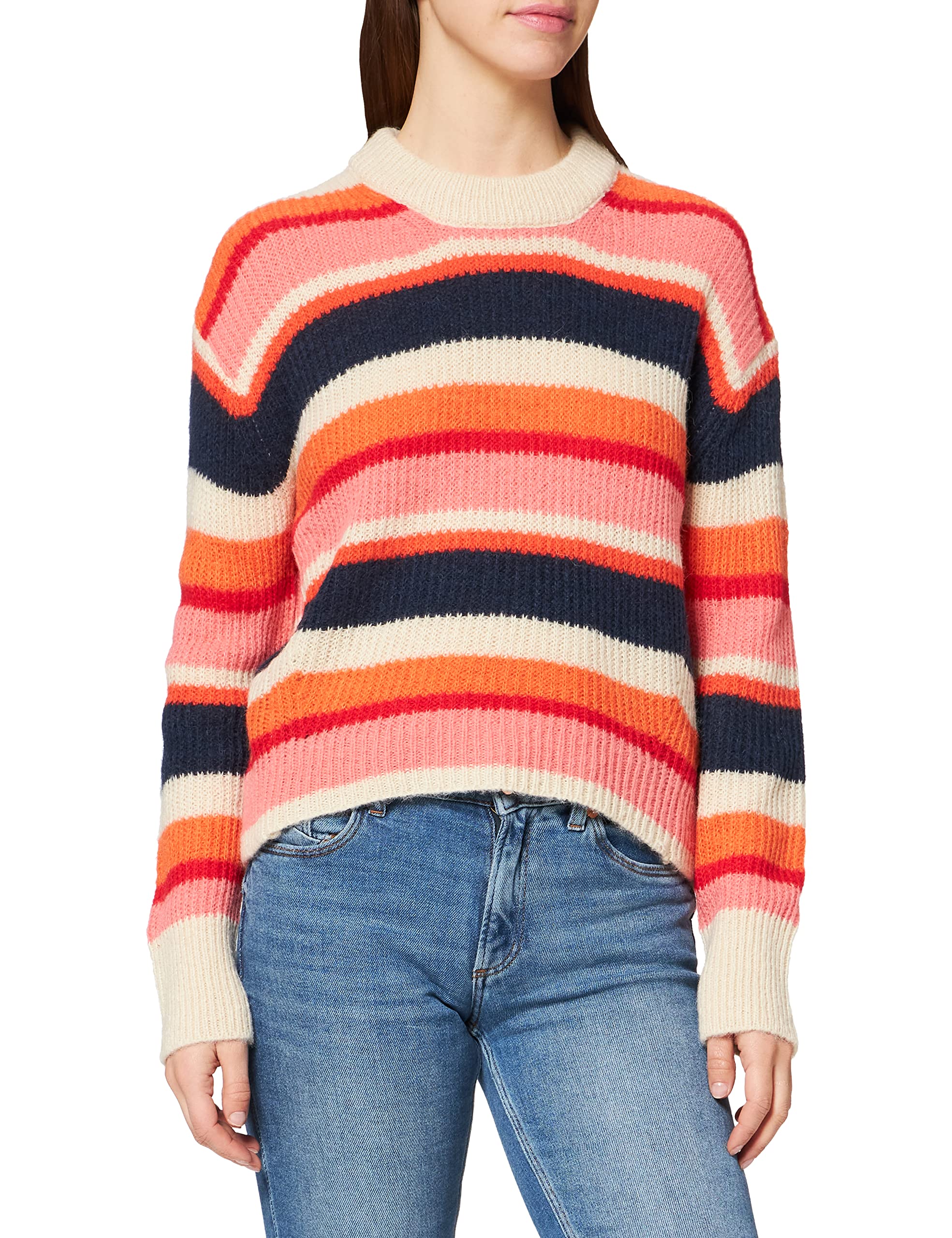 Jack & Jones Women's Jjxx Jxlaura Ls Fluffy Multi Cneck Knit Noos Pullover Sweater