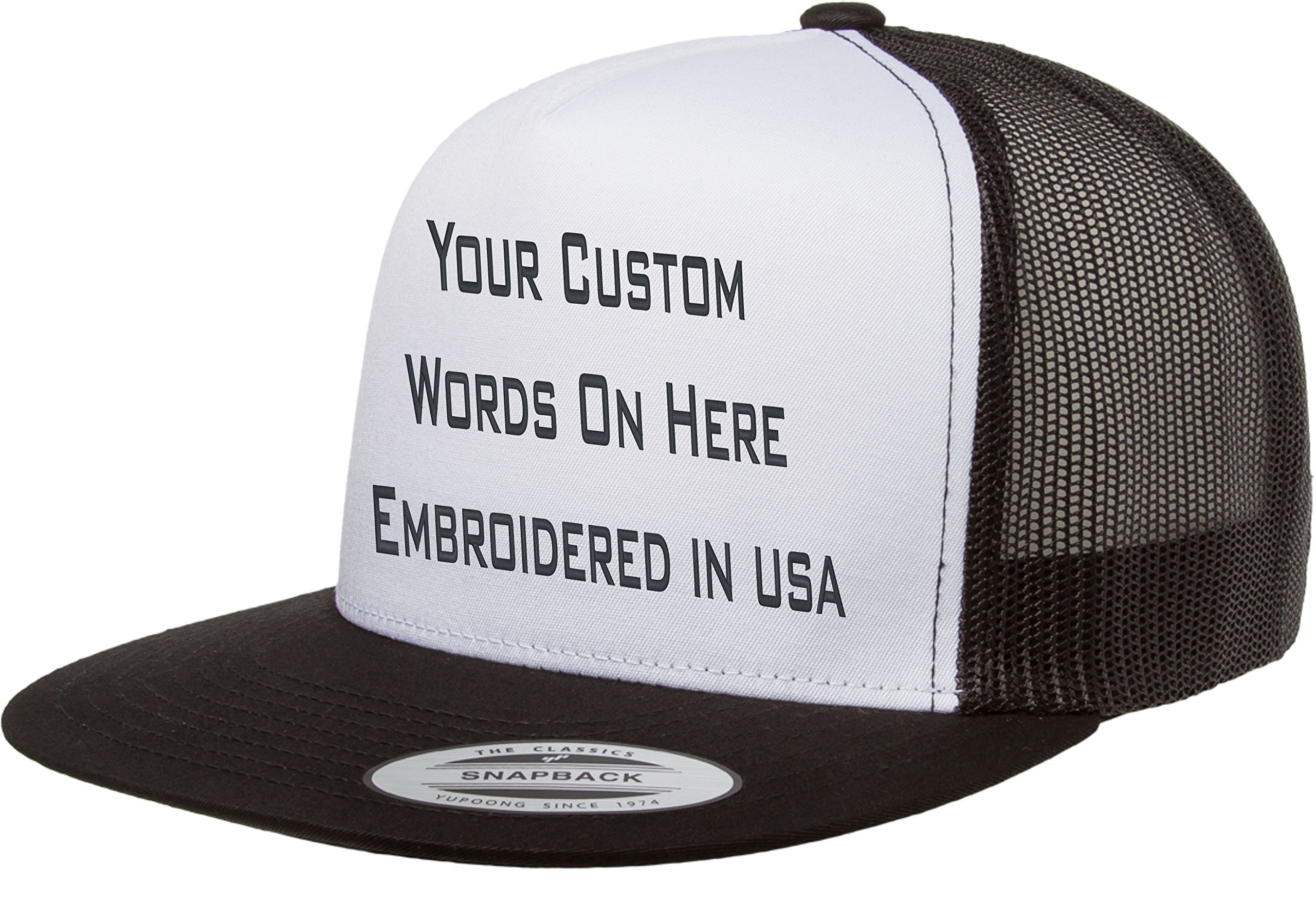 Custom Trucker Flatbill Hat Yupoong 6006 Embroidered Your Text Snapback