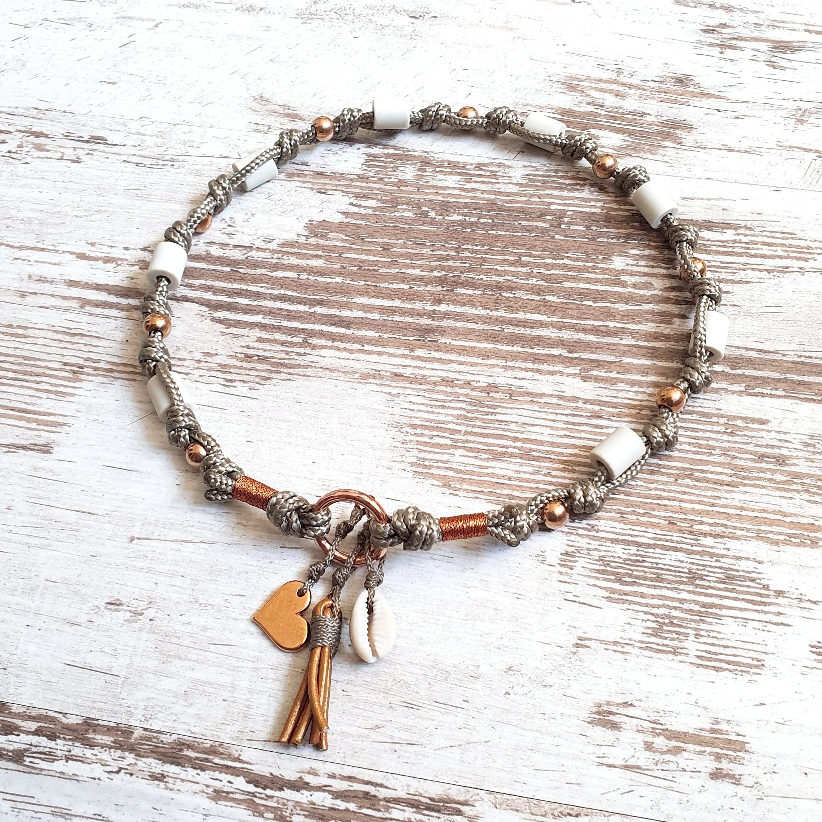 EM-Keramik Kette *Gipsymee* Chichi Ivory - edles Tau Schmuckhalsband für Hunde - Taupe und Rosegold