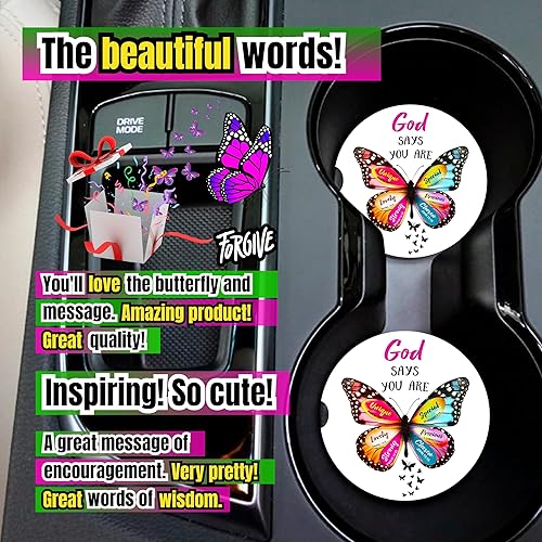 Miniatura 5 de Posavasos cristianos para portavasos de automóvil, regalo de mariposa con versículo de la Biblia para mujeres, decoración de fe inspiradora, paquete