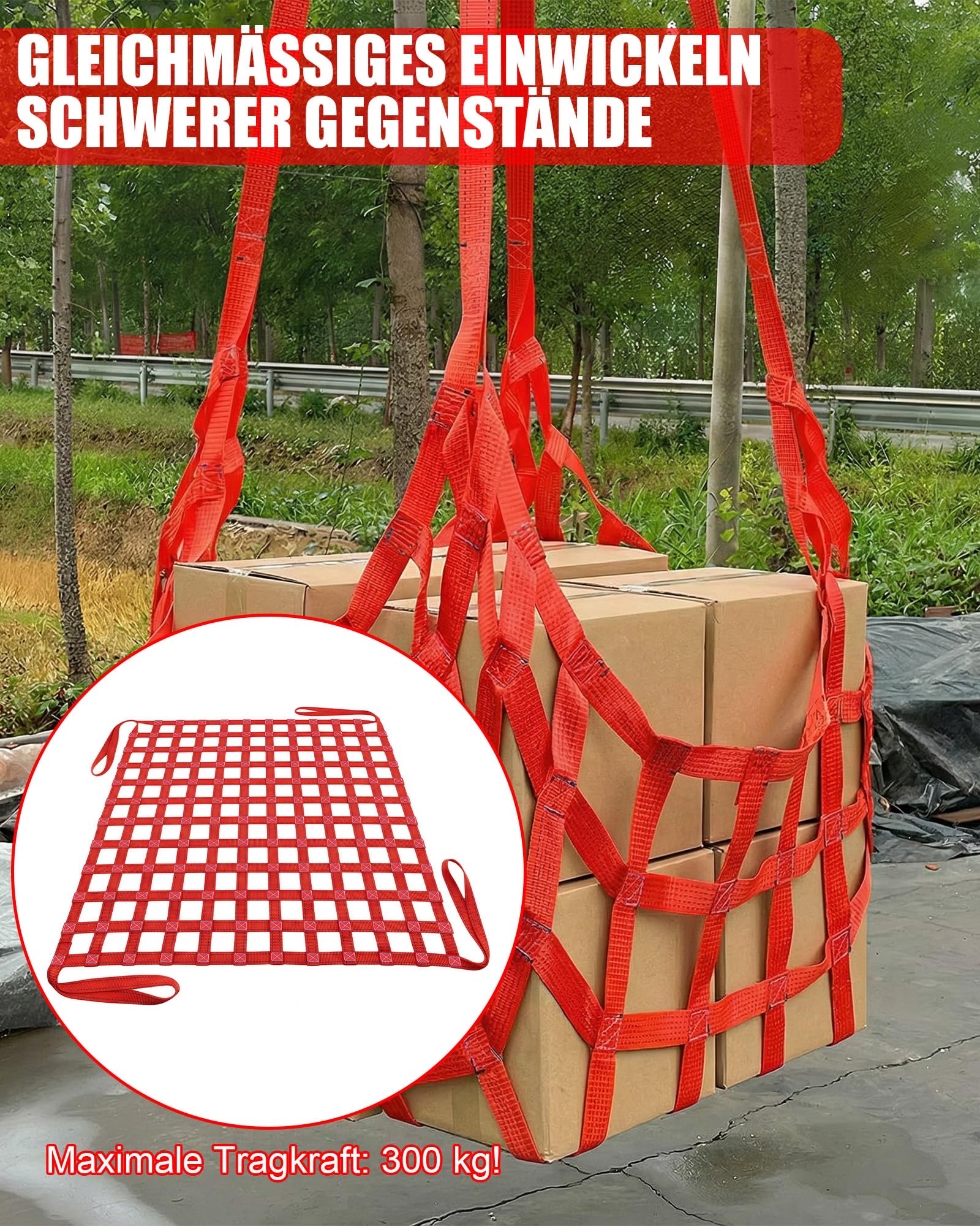 Filet de levage 1 x 1 m - Filet de levage industriel - Charge maximale : 300 kg - Sangle en polyester pour entrepôt, port, chantier de construction pour travailleurs logistiques et installateurs