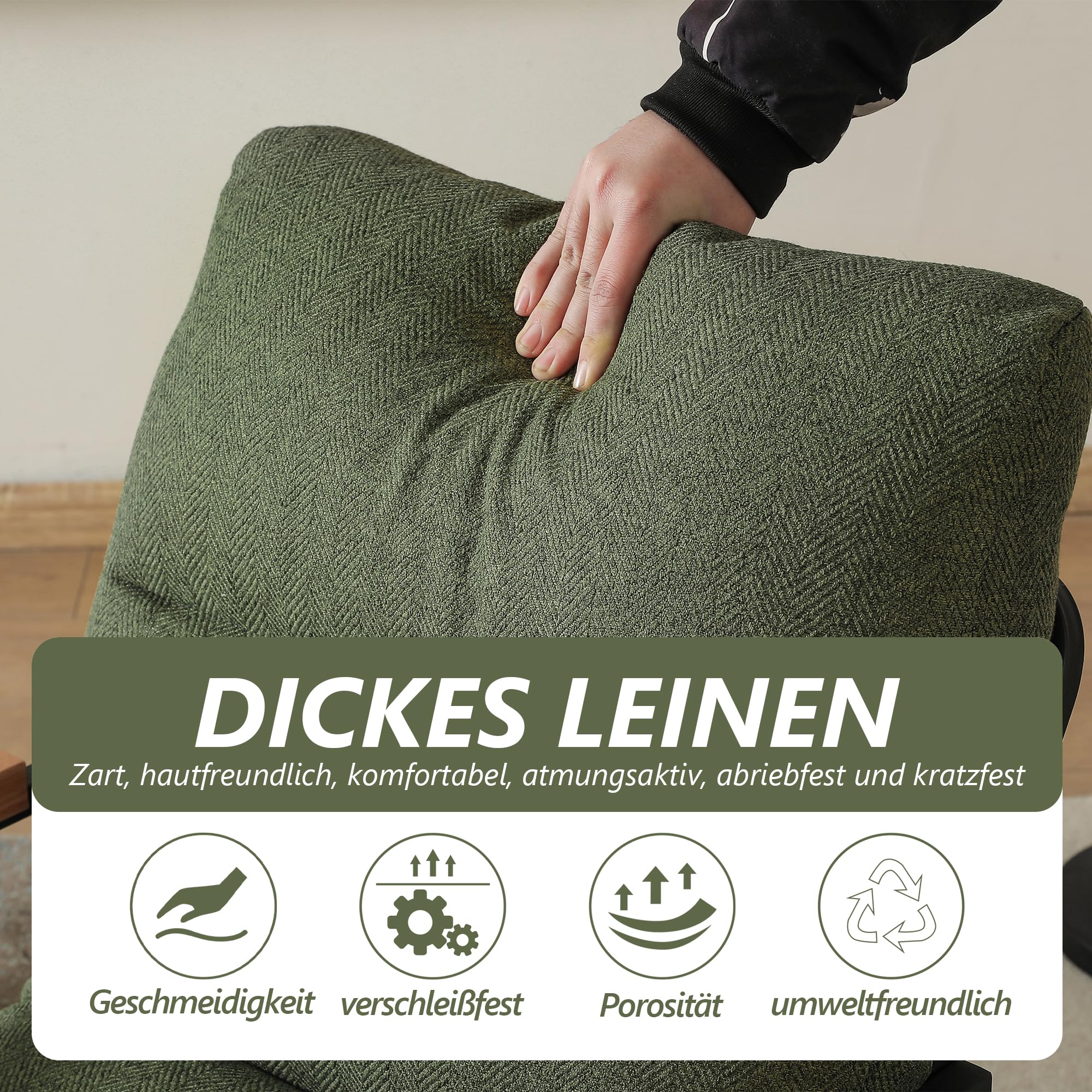 Mingone Sessel Loungesessel Stuhl mit Armlehnen Polstersessel mit Metallrahmen Moderner Loungesessel für Schlafzimmer, 136 kg belastbar. (Grün)
