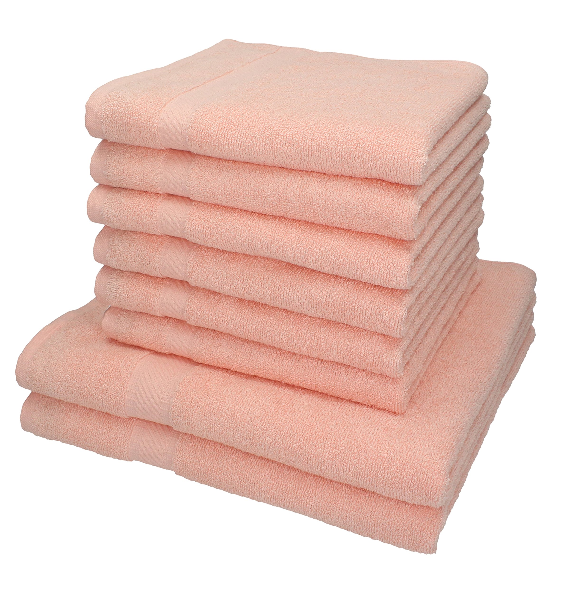 Betz 8 Piezas Set Toallas de Mano/Ducha Serie Palermo Color Albaricoque 100% Algodon 6 Toallas de Mano 50x100cm 2 Toallas Ducha 70x140cm