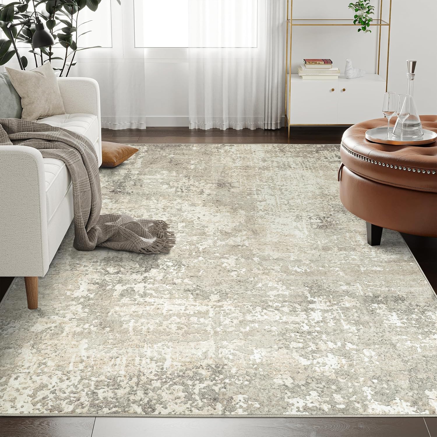 Art&Tuft Washable Rug, Anti-Slip Backing Abstract 3x5 Rug, Stain Resistant Rugs for Living Room, Foldable Machine Washable Area Rug (TPR53-Sand, 3'x5') Tpr53-sand 3' x 5' (Rectangular)