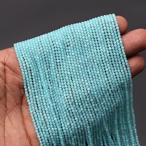 Miniatura 2 de Cuentas redondas de piedra de amazonita natural de 0.079 pulgadas, cuentas sueltas facetadas, cuentas de bricolaje de 12.5 pulgadas (AMB-5329)