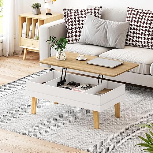 Miniatura 2 de DMIDYLL Mesa auxiliar elevable, mesa de centro fácil de montar con gran compartimento de almacenamiento oculto, mesa de comedor moderna para sala de