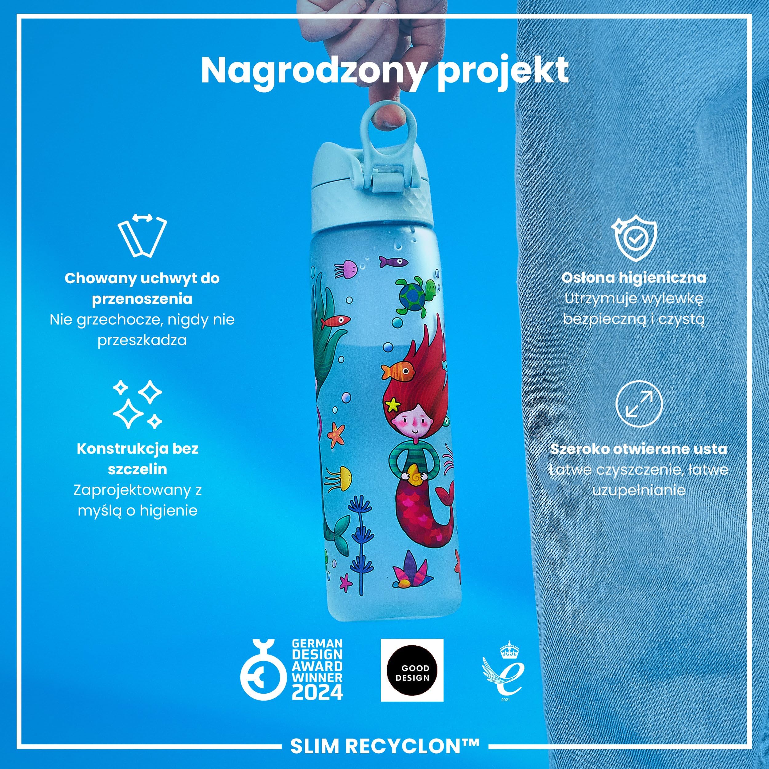 ION8 Butelka na Wodę, 500 ml/18 oz, Szczelna, Łatwe Otwieranie, Bezpieczny Zamek, Można Myć w Zmywarce, Bez BPA, Higieniczne Pokrycie, Uchwyt do Przenoszenia, Łatwa Czyszczenie, Bezwonny, Syreny