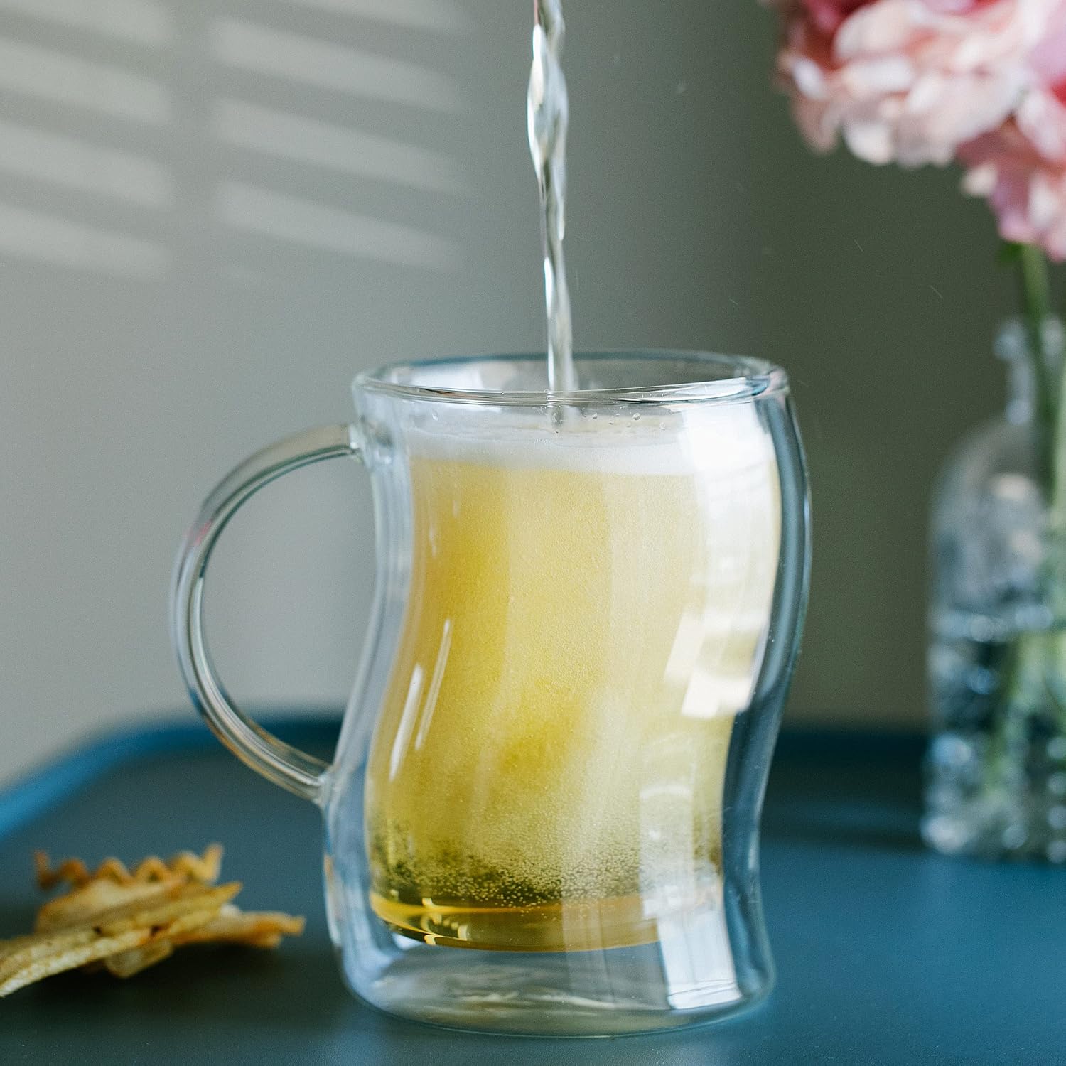 BTaT- Double-Walled Beer Mugs, 16 oz, 4 Pack, Double-Walled Glass with Handle, Insulated Beer Glasses, Drinking Glasses for Bar, Beverages, Alcohol, Water