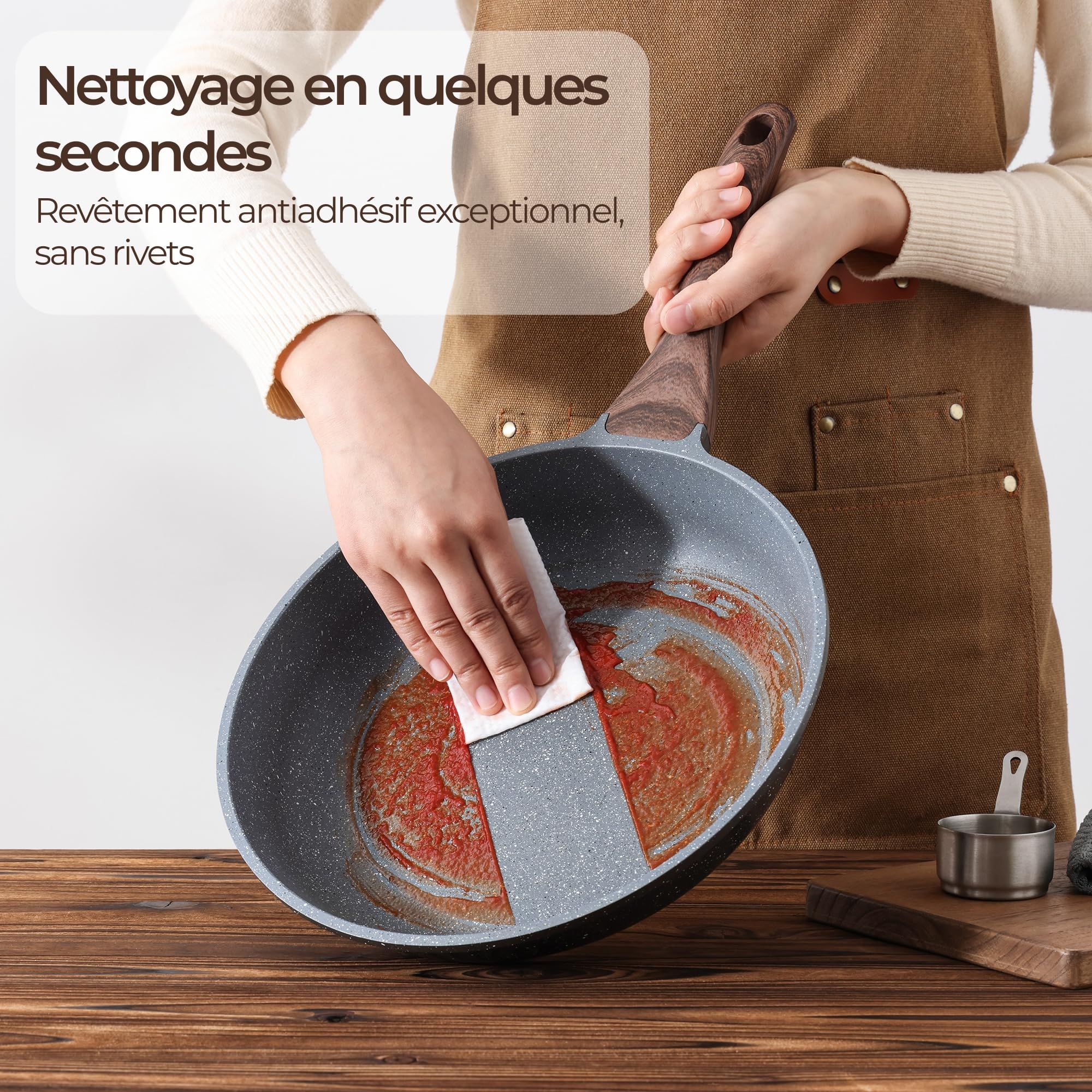 SENSARTE Poêle 24 cm, Revêtement Granit Antiadhésif, Compatible Tous Feux Dont Induction, Manche Restant Froid, Lavable au Lave-Vaisselle - Réussissez vos Oeufs au Plat & Steaks Saignants