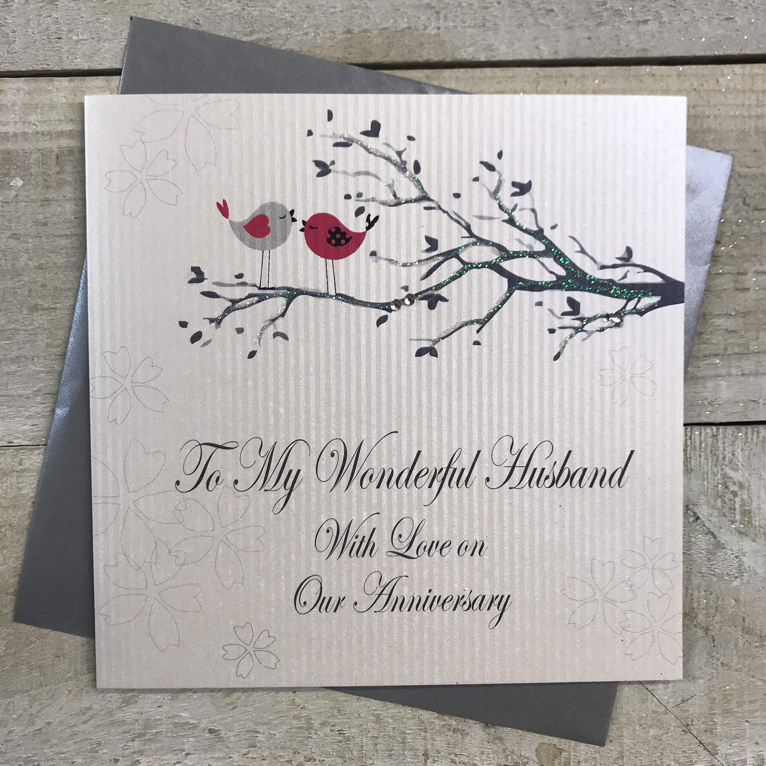 WHITE COTTON CARDS "To My Wonderful Husband With Love On Our Anniversary Handmade Anniversary Card, PD120