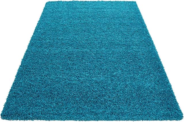 HMWD Modern Teal Blue Fluffy Deep Pile Anti Skid Area Shaggy Rug Non-Shed Plain Soft Floor Carpet For Living Room Bedrooms Small Hallway Runner Mat - Available in 4 Sizes (60x110 cm)