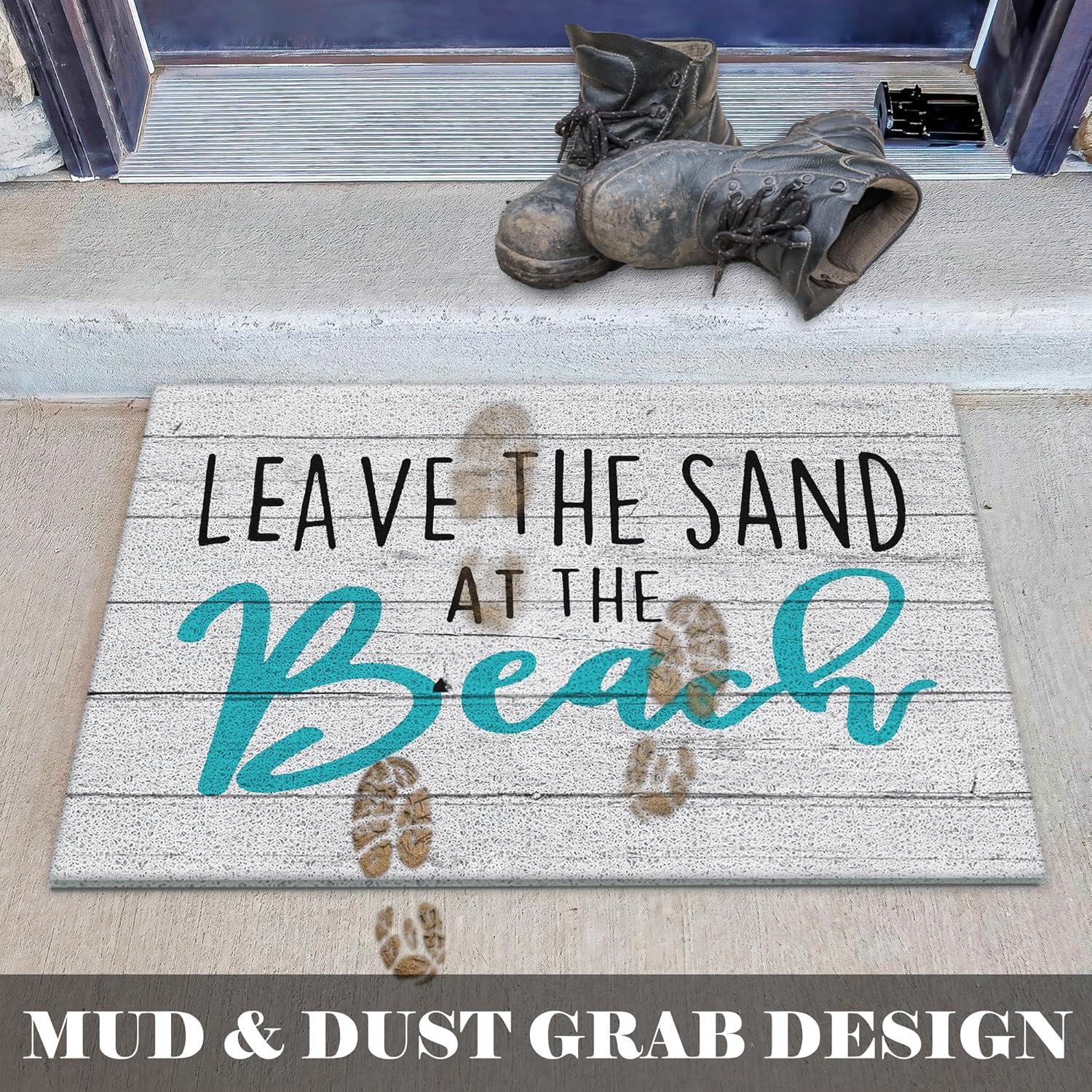 Leave The Sand at The Beach Door Mat - Coastal Beach Welcome Mat, Nautical Door Mat, Beachy Room Decor Aesthetic, Beach House Decor, Coastal Ocean Bathroom Decor, 17x30 Inch