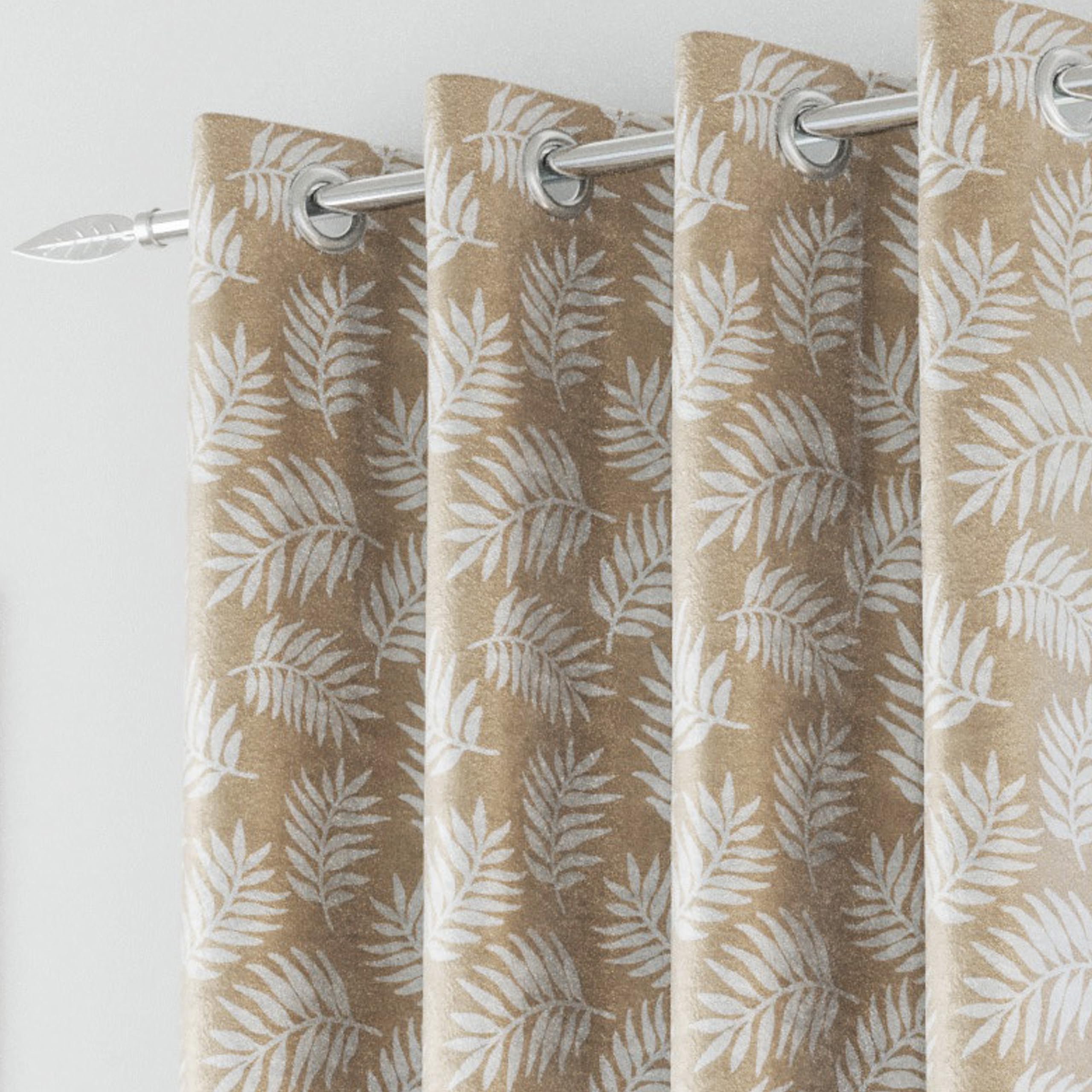 Oakland Latte Leaf Print Thermal Blockout Curtains with Eyelet Top, 46 x 54 inch (117x137cm) - Image 2