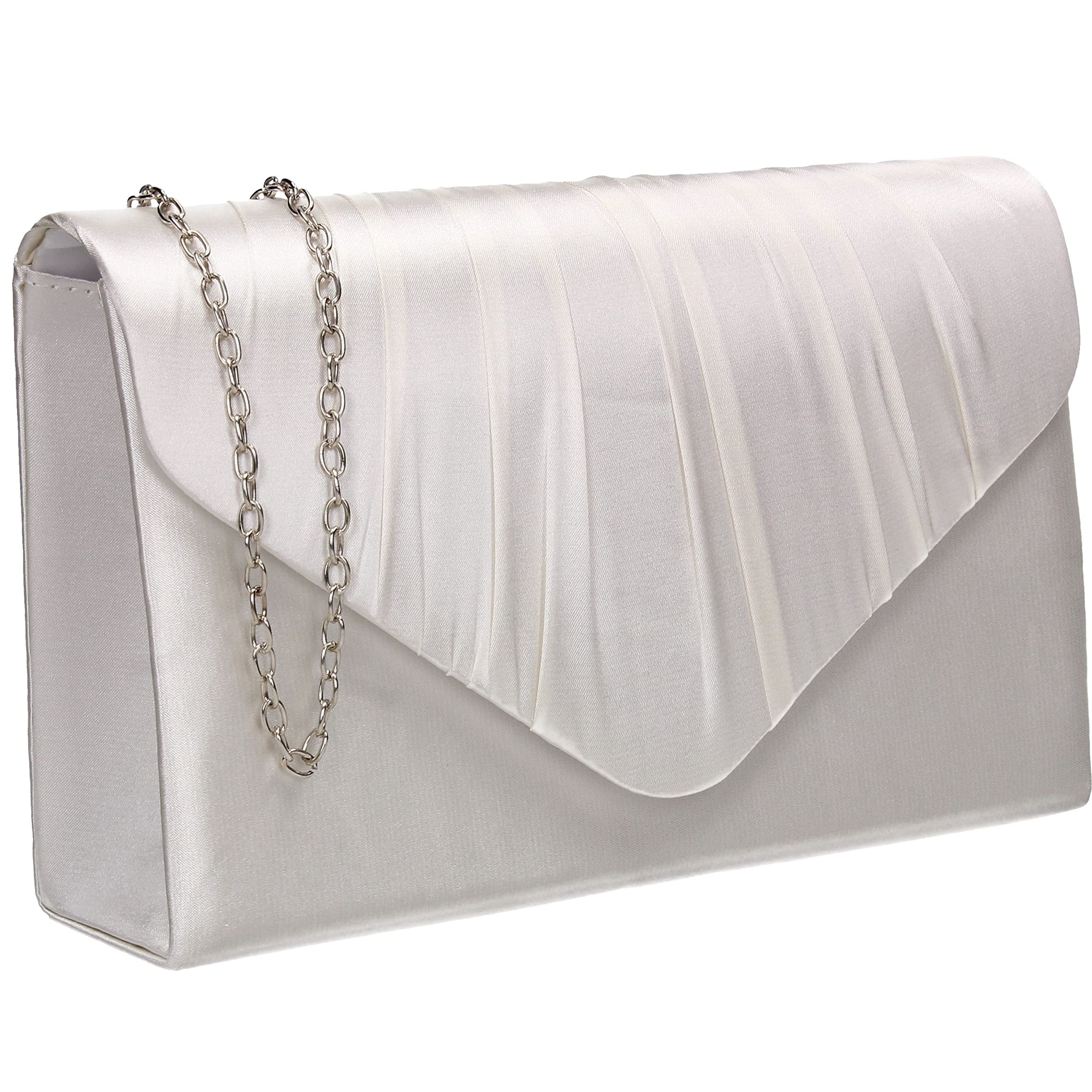 SwankySwans Chantel Womens Satin Party Prom Wedding Evening Clutch Bag Purse Ivory