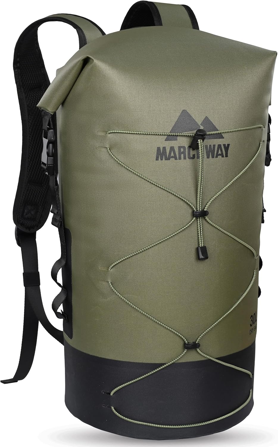MARCHWAY Floating Roll Top Dry Bag, Flexible Lightweight TPU Waterproof Backpack 20L/30L/40L with Padded Straps for Boating, Kayaking, Swimming, Hiking, Beach (Green, 30L)