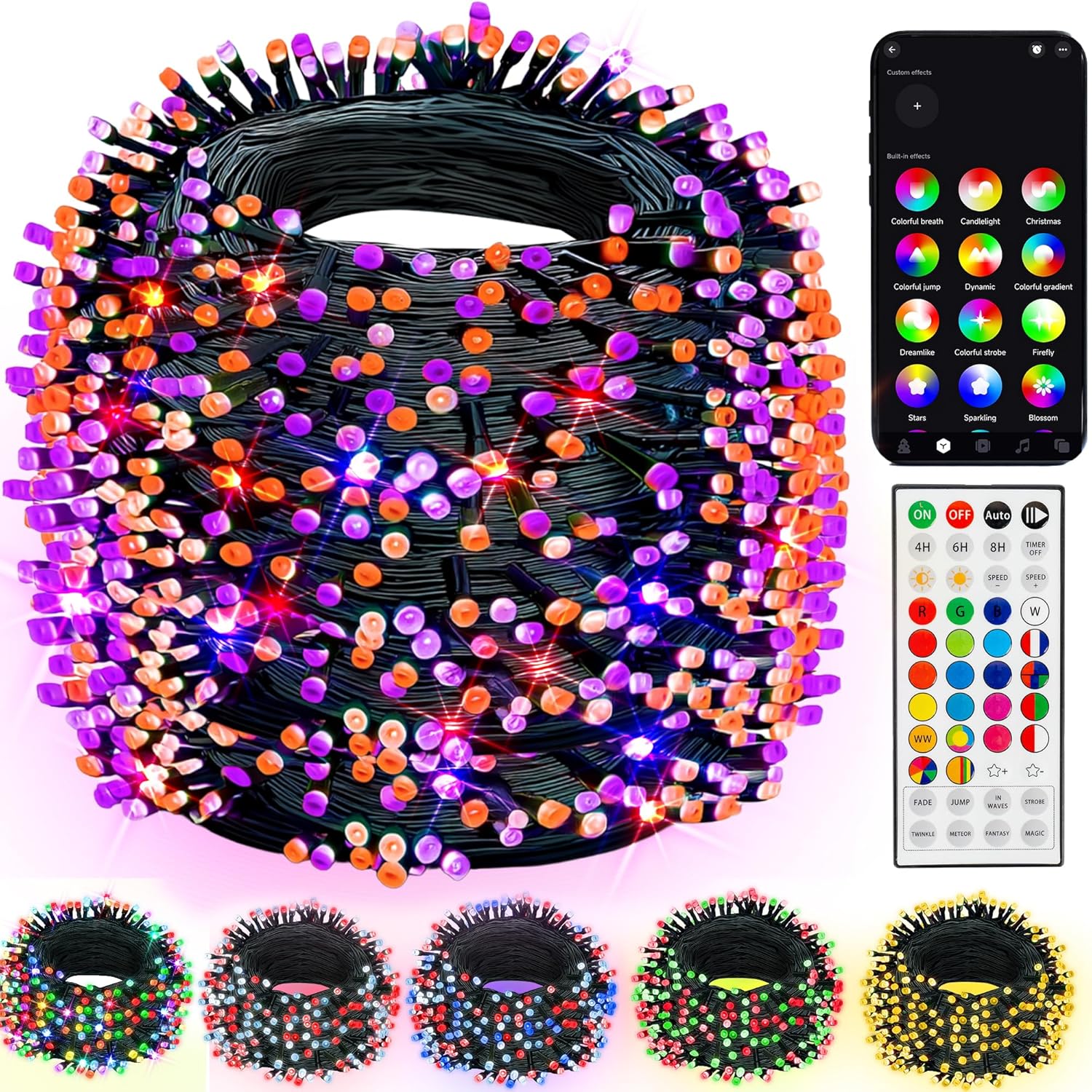 Dazzle Bright Smart Halloween String Lights, 328FT 1000 LED RGB Color Changing String Lights with Remote & App Controlled, Christmas Decorations for Indoor Outdoor Holiday Xmas Tree Party Decor Dazzle Bright Smart Halloween String Lights, 328FT 1000 LED RGB Color Changing String Lights with Remote & App Controlled, Christmas Decorations for Indoor Outdoor Holiday Xmas Tree Party Decor
