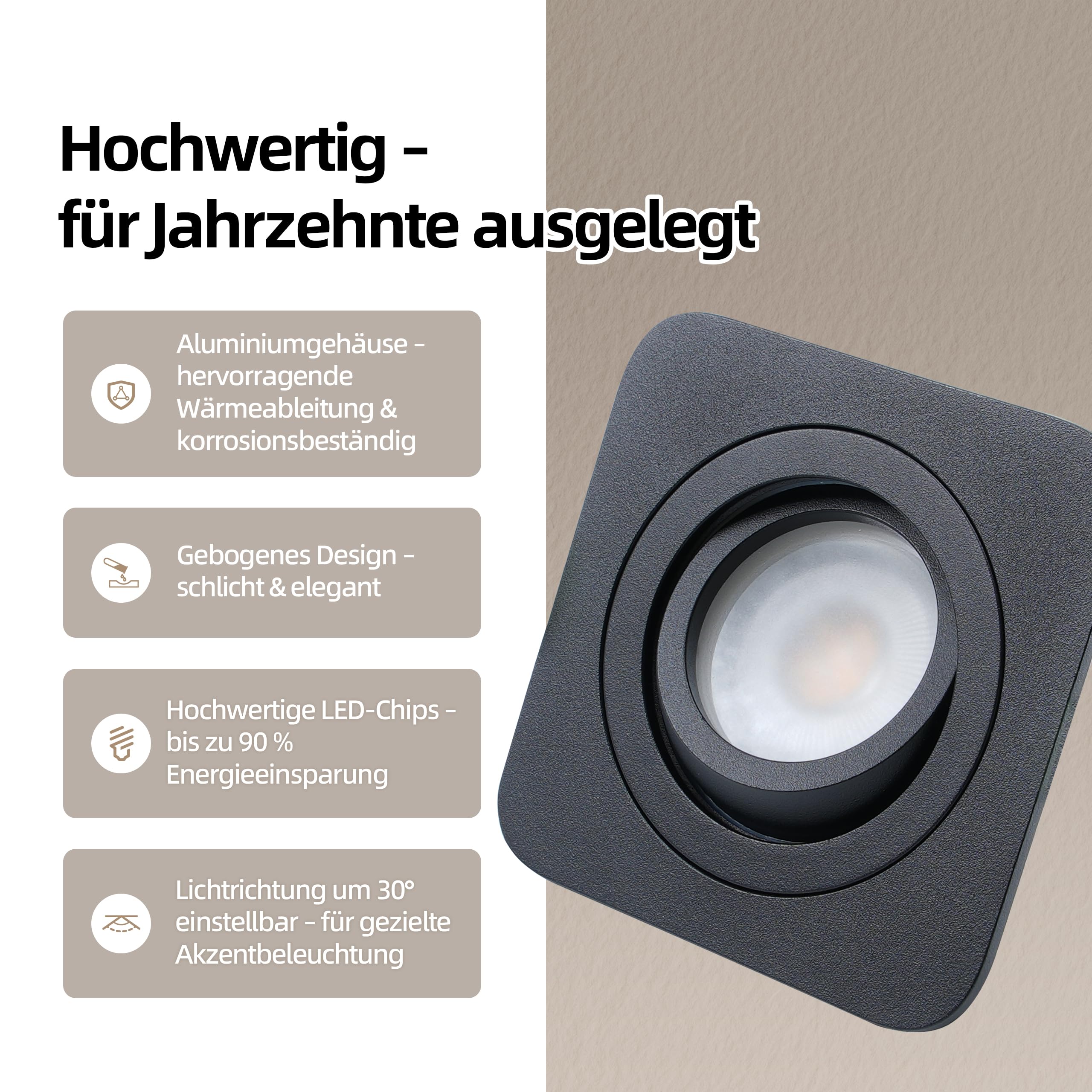 3er Einbaustrahler LED Dimmbar Deckenpots IP65, 5W 550lm Einbauspots 230V Modul, 3000K/ 4000K/ 6500K für Bad Flur, CRI90+ Ø78mm