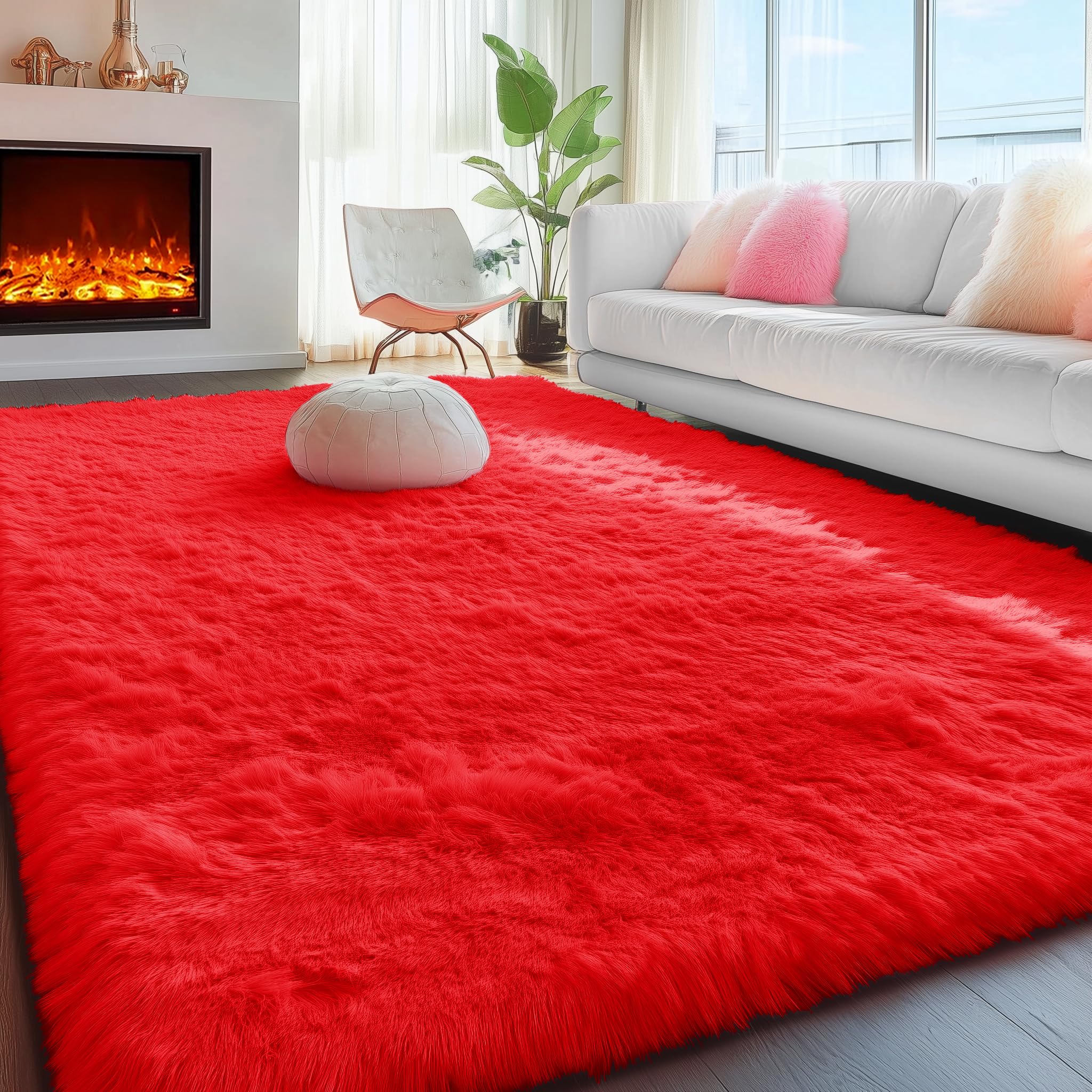 PAGISOFE Soft Modern Red Area Rug, 4x6 Feet, Shaggy Indoor Rug for Kids Room Decorative Carpet, Fuzzy Rug for Babies, Nursery, Dorm, Non Slip Rug for Boys Girls, Teen's RoomOEKO-TEX STANDARD 100