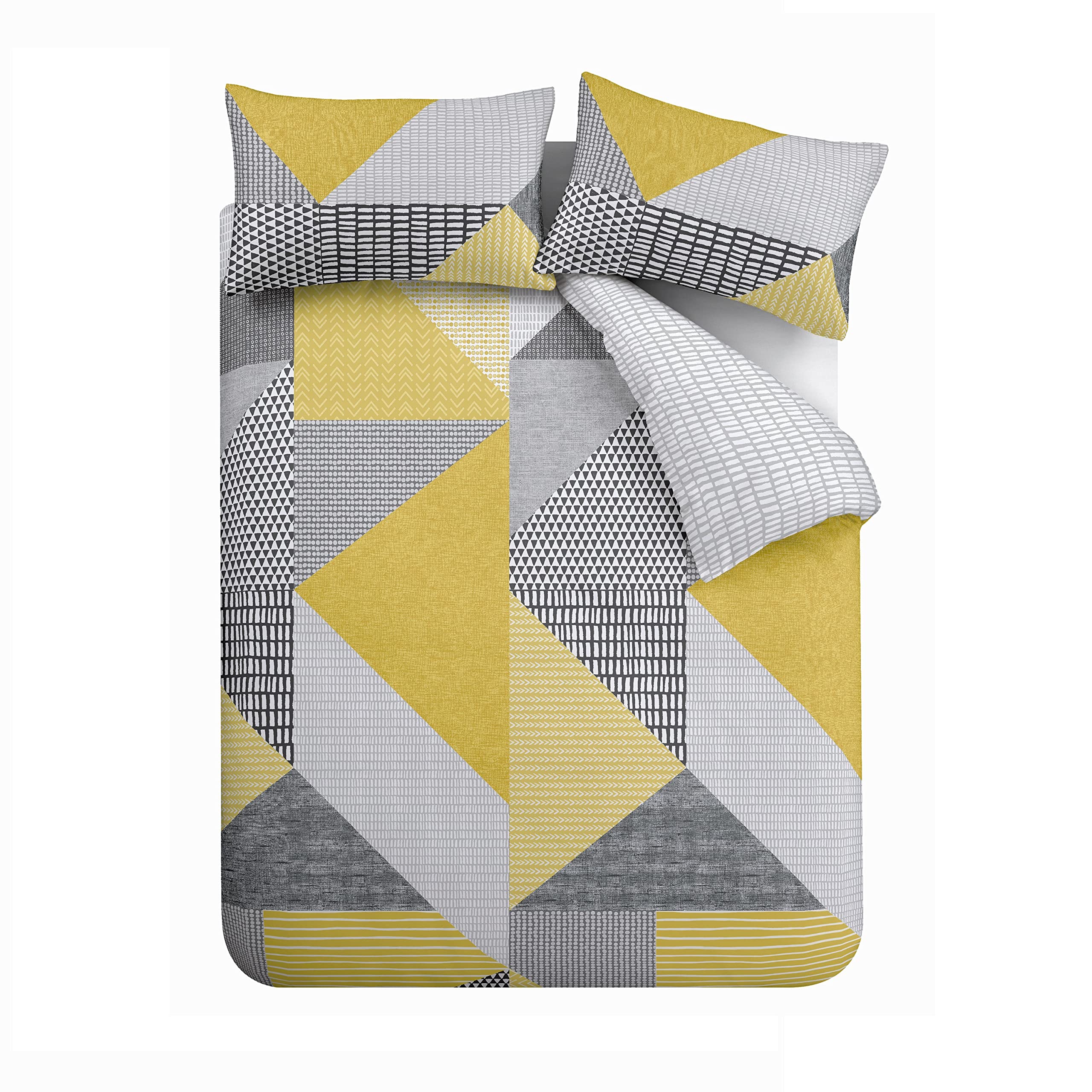 Catherine Lansfield Larsson Geo Ochre Duvet Cover + Pillowcase for 150 cm Bed - 240 x 220 + 2 (50 x 85), Lemon Tree, 240 x 220 cm - Image 4