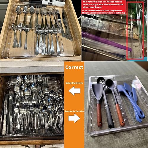 Miniatura 4 de Organizador grande de cubiertos expandible, ajustable de 11 a 21.3 pulgadas, espátula, dispositivo, cuchillo, cubiertos, cucharas y tenedores,